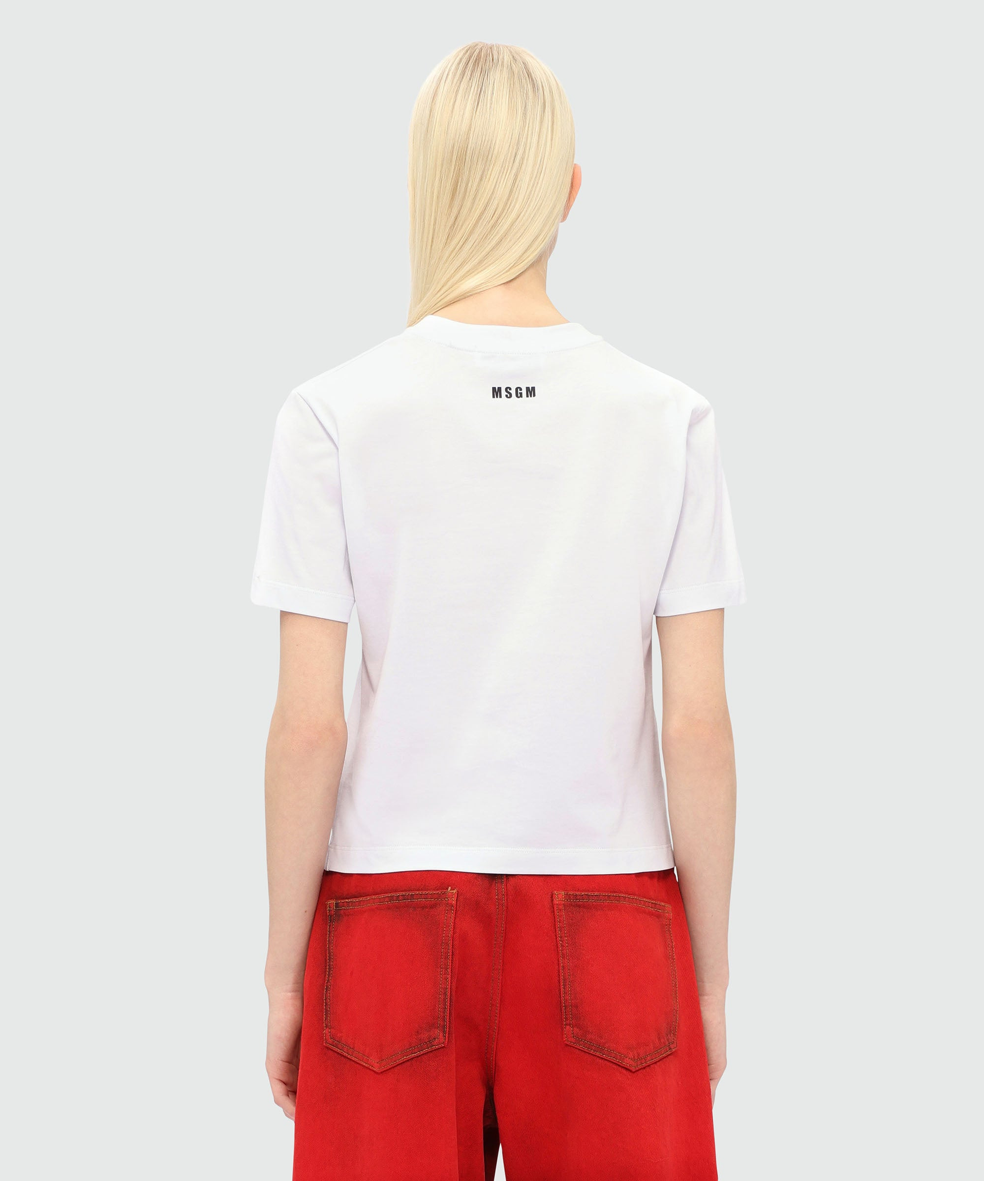 White cotton T-shirt with MSGM graphics - 3