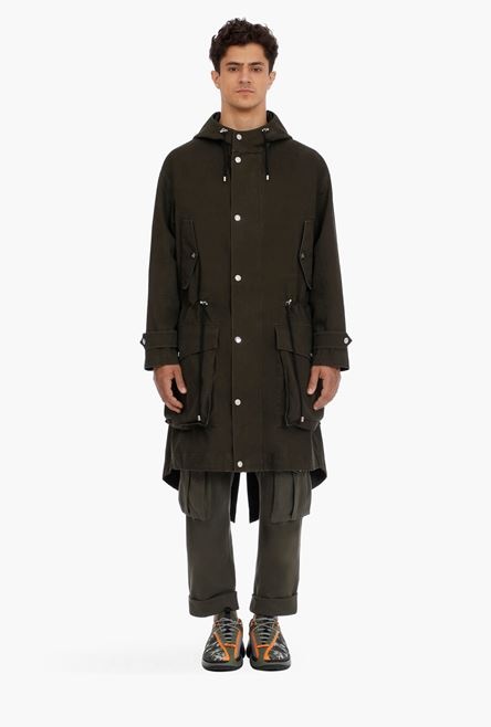 Khaki cotton hooded parka - 4