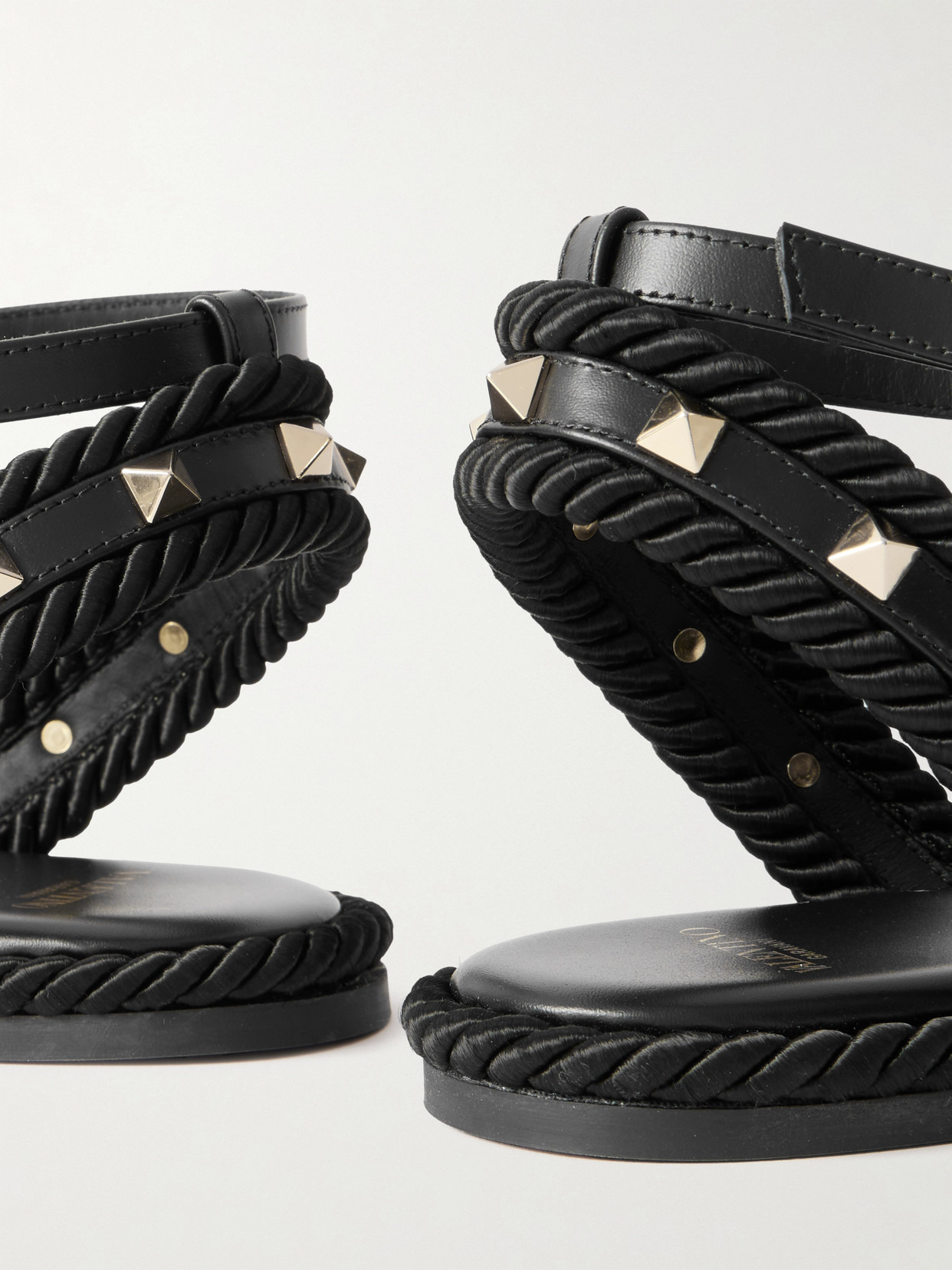 Torchon Rope-trimmed Studded Leather Sandals - 4