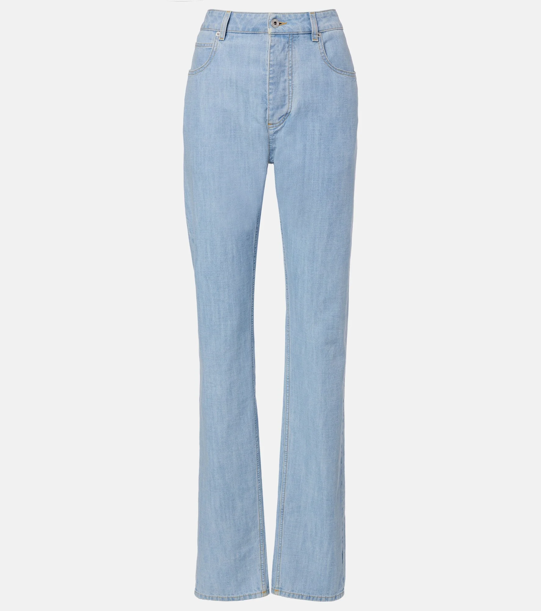 Intrecciato leather-trimmed straight jeans - 1