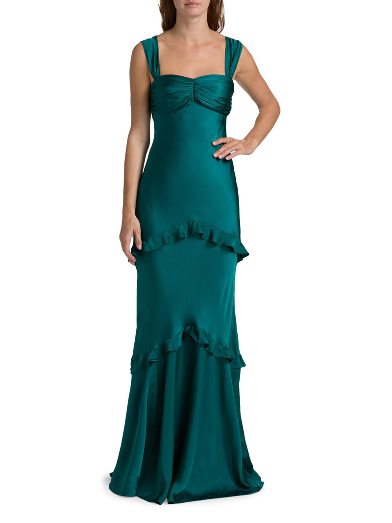 Women's Selma Ruffled Silk Maxi Dress - Midnight Green 3
