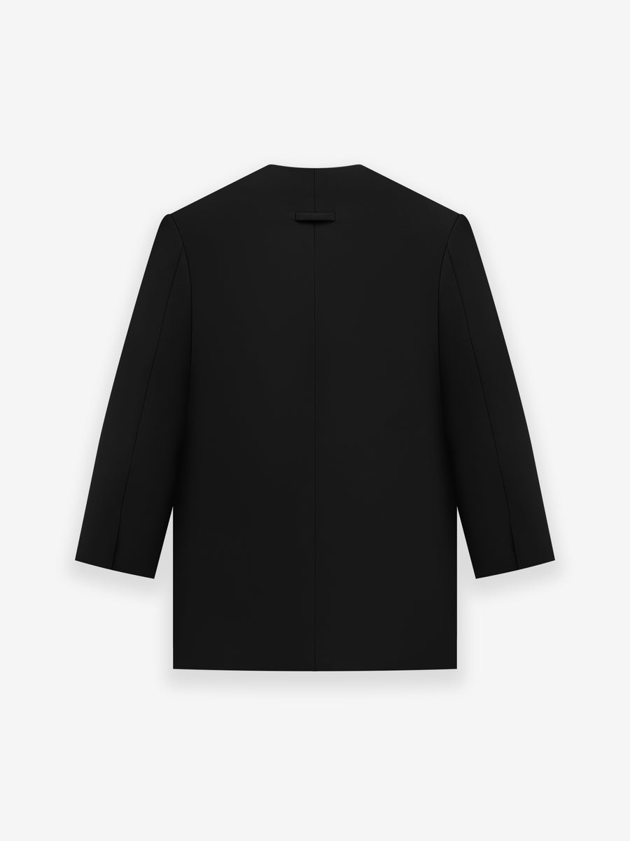 Wool Gabardine Lapelless Suit Jacket - 2