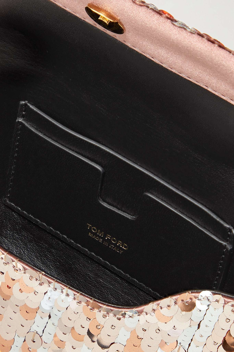 Mini leather-trimmed sequined clutch 5