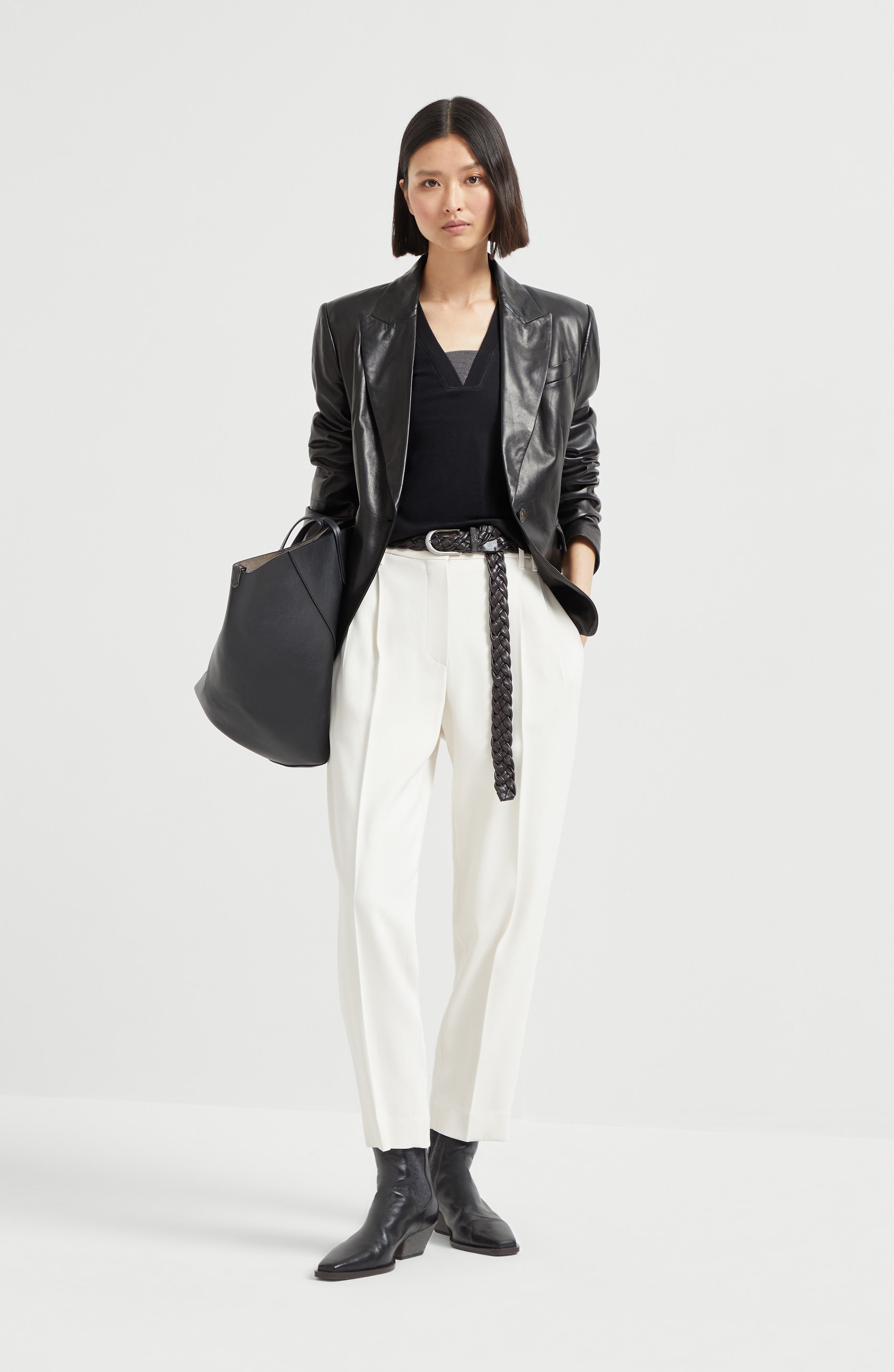 Brunello Cucinelli Nappa leather blazer in Black at Nordstrom - 6