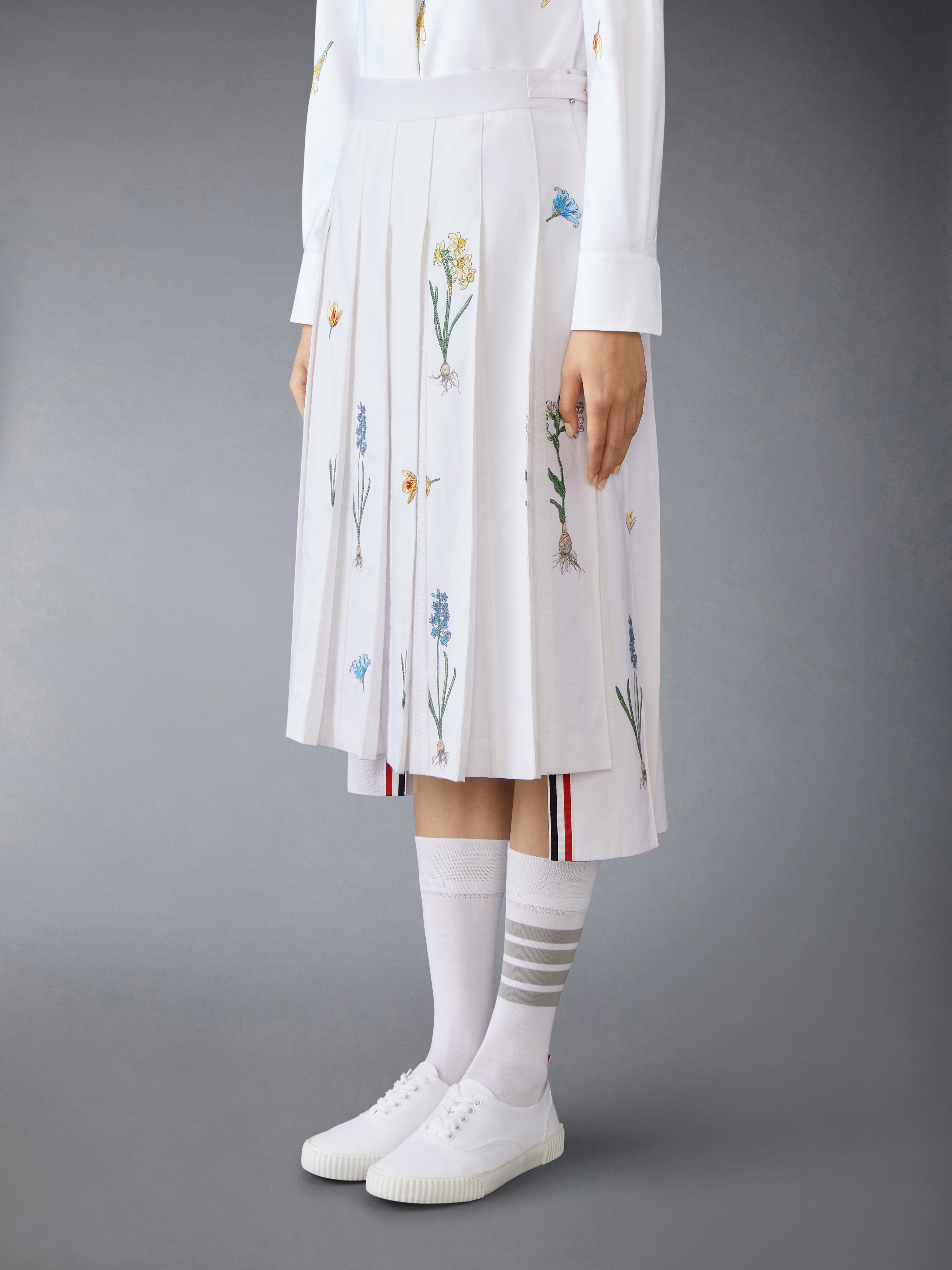 CLASSIC COTTON LINEN BOTANICAL FLOWER PLEATED SKIRT - 3