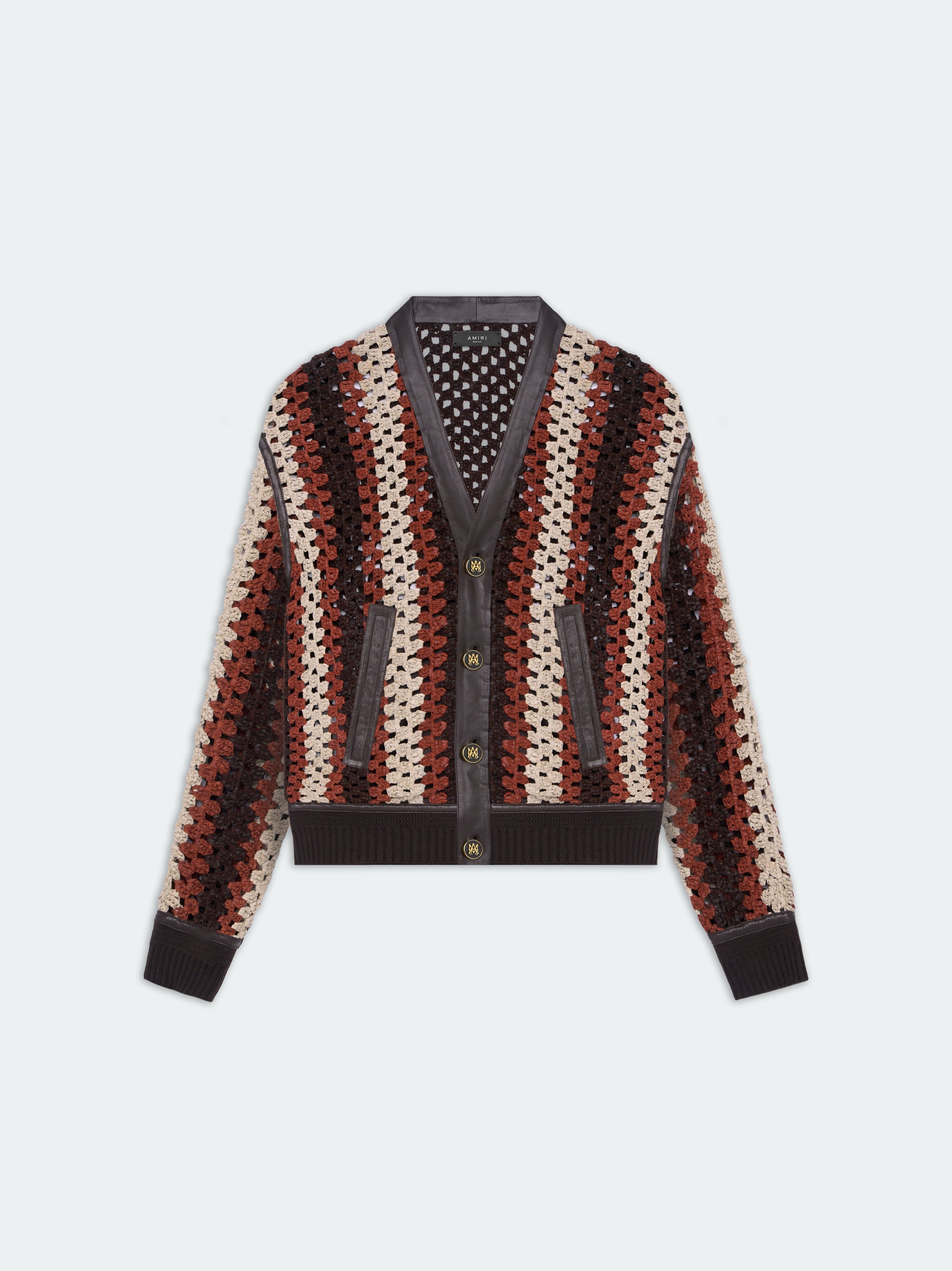 CROCHET KNIT LEATHER CARDIGAN - 1