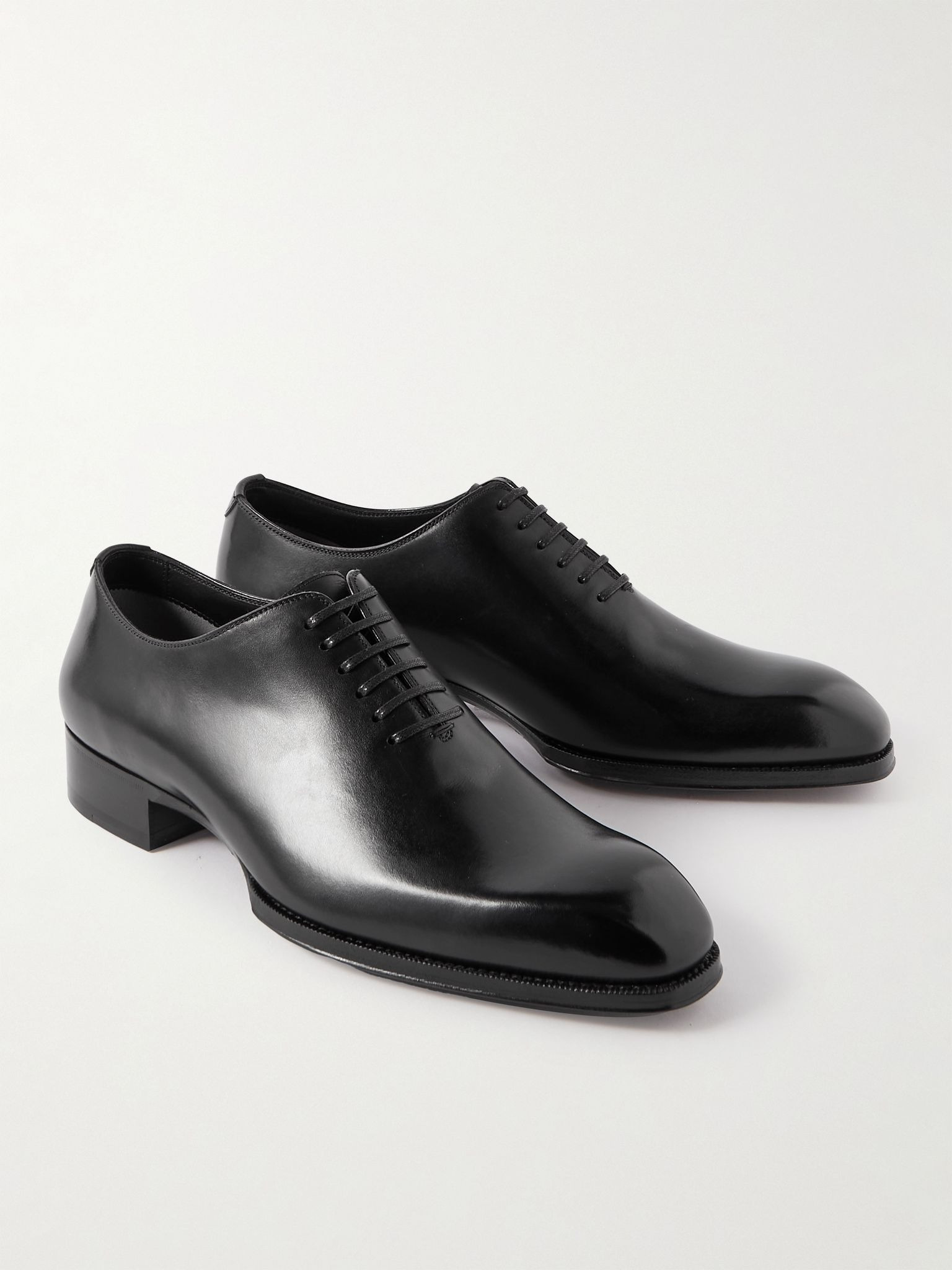 Elkan Whole-Cut Glossed-Leather Oxford Shoes Black - 4