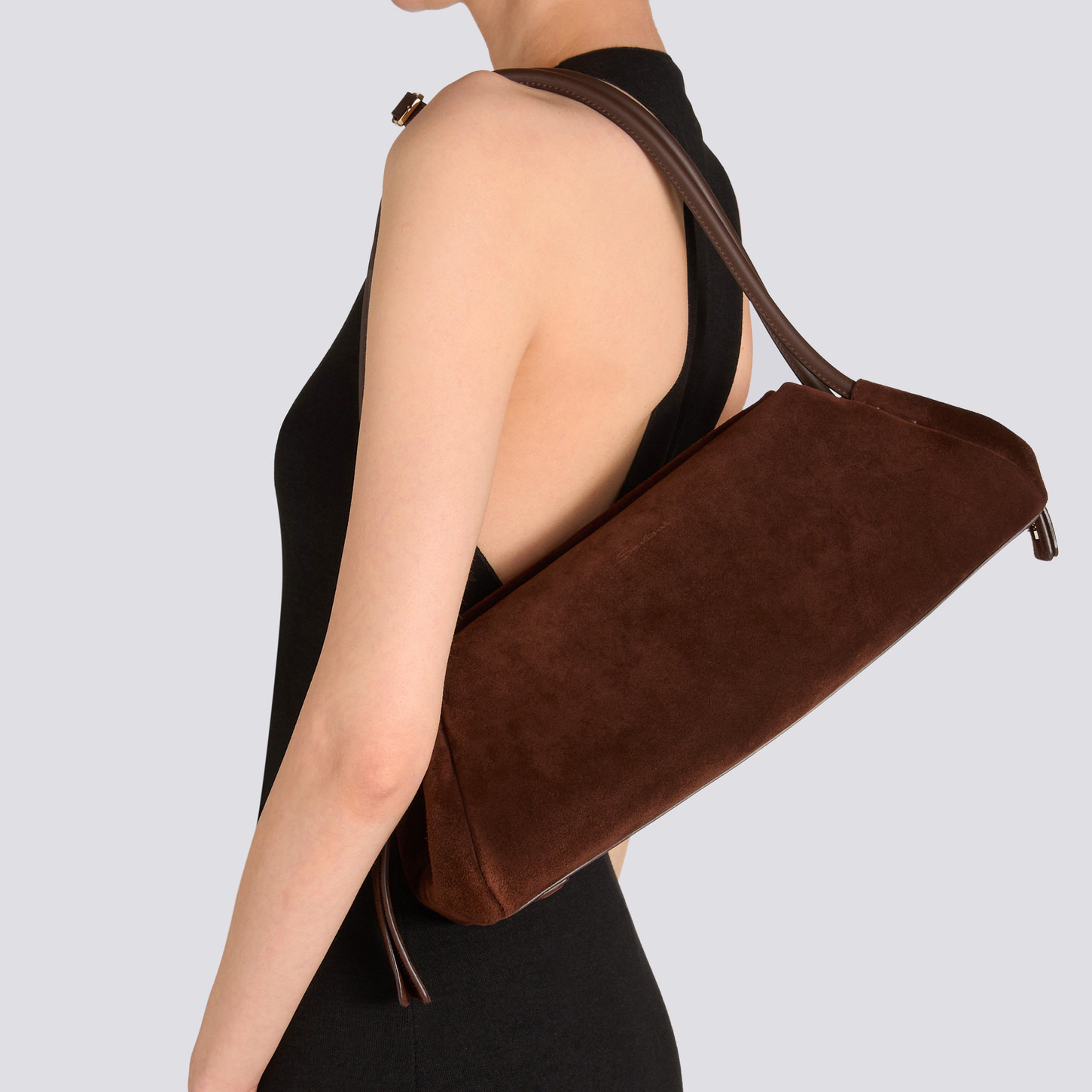 Dark brown suede shoulder bag - 2