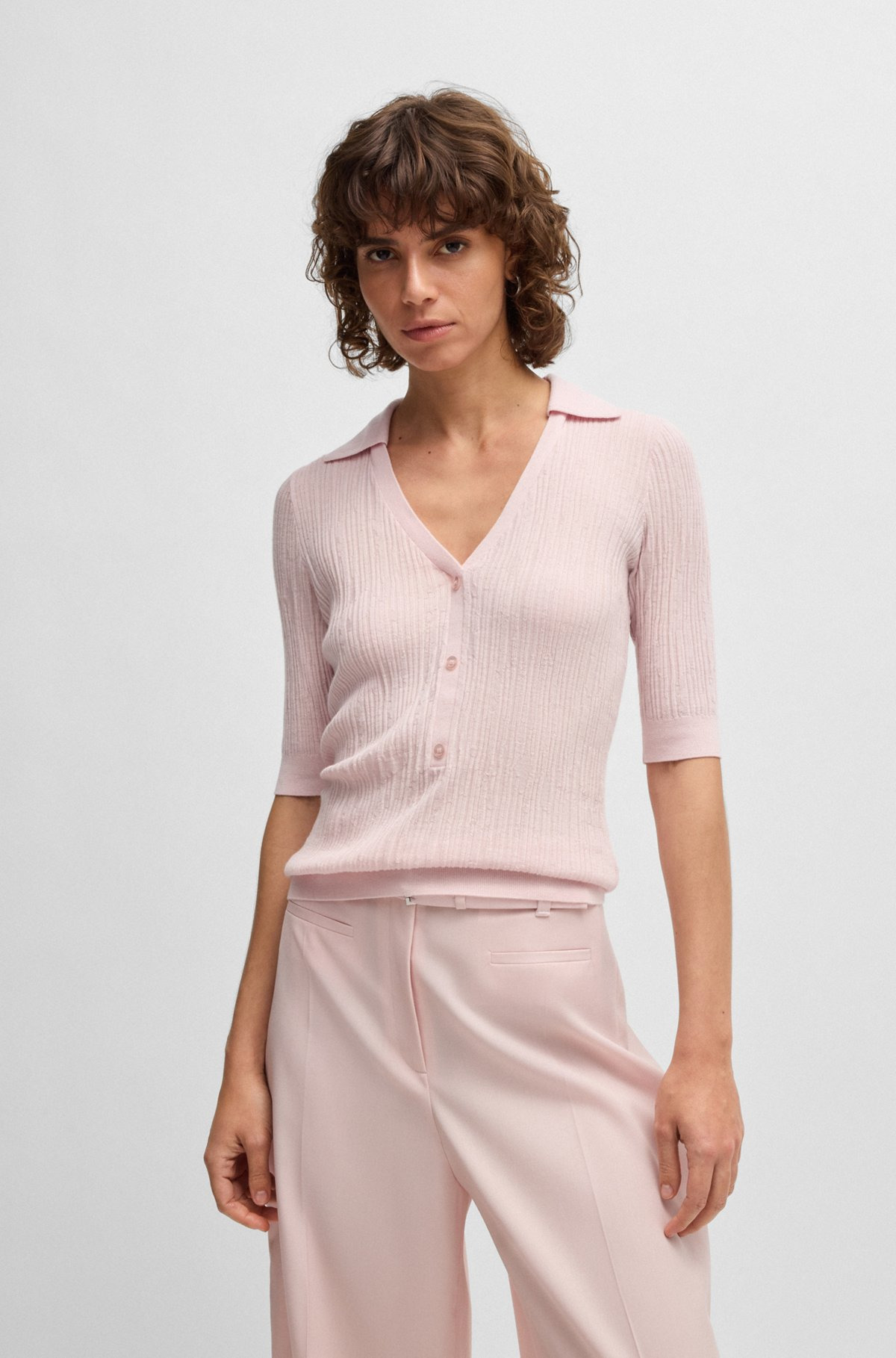 VIRGIN-WOOL SWEATER WITH COLLAR AND BUTTONED PLACKET - 2