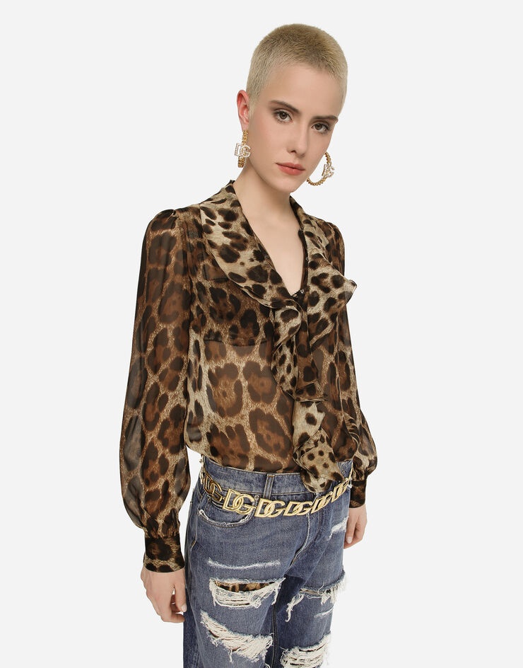 Leopard-print chiffon shirt with ruches - 4