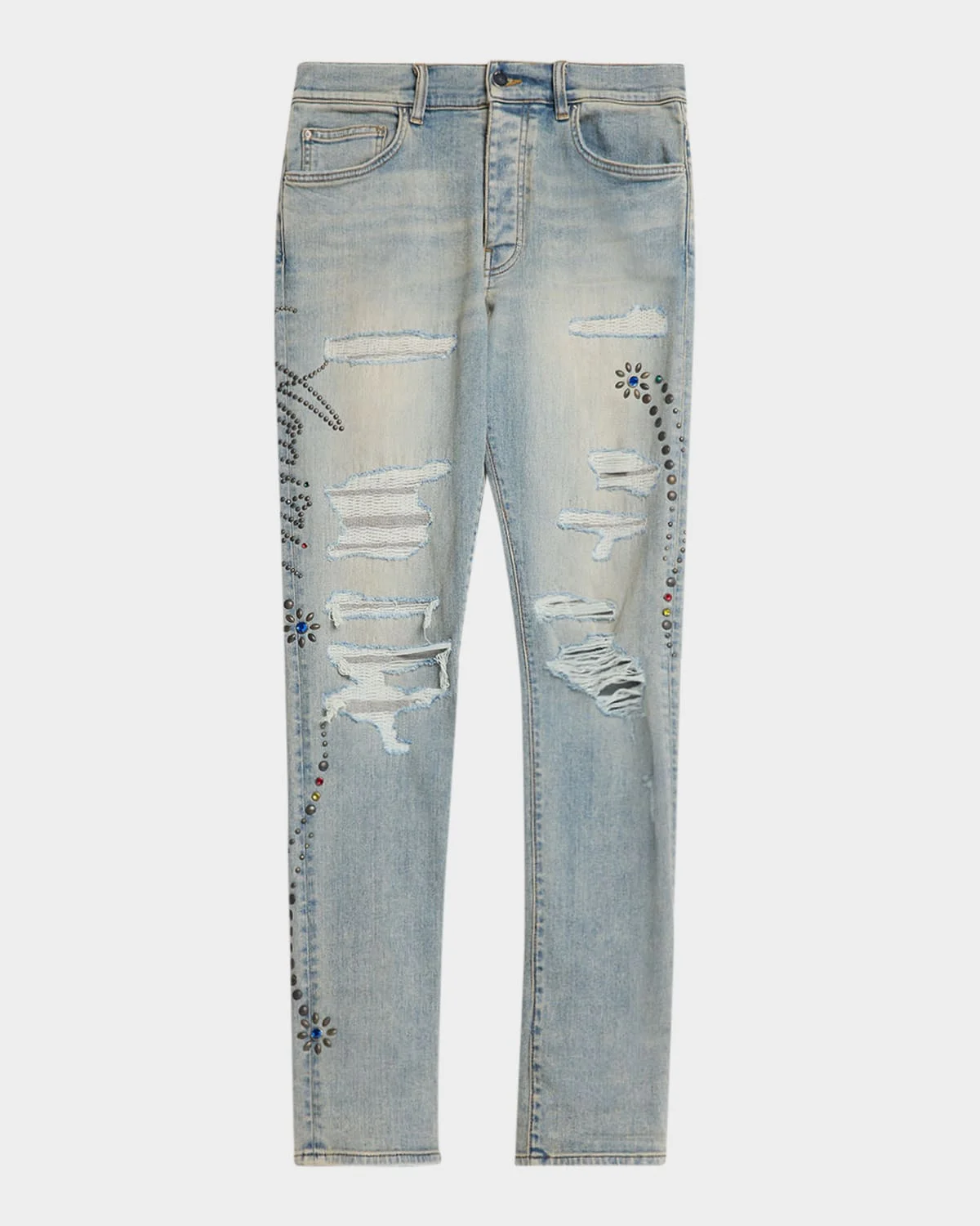 Men & apos;s Floral Studded Denim Skinny Jeans - 1