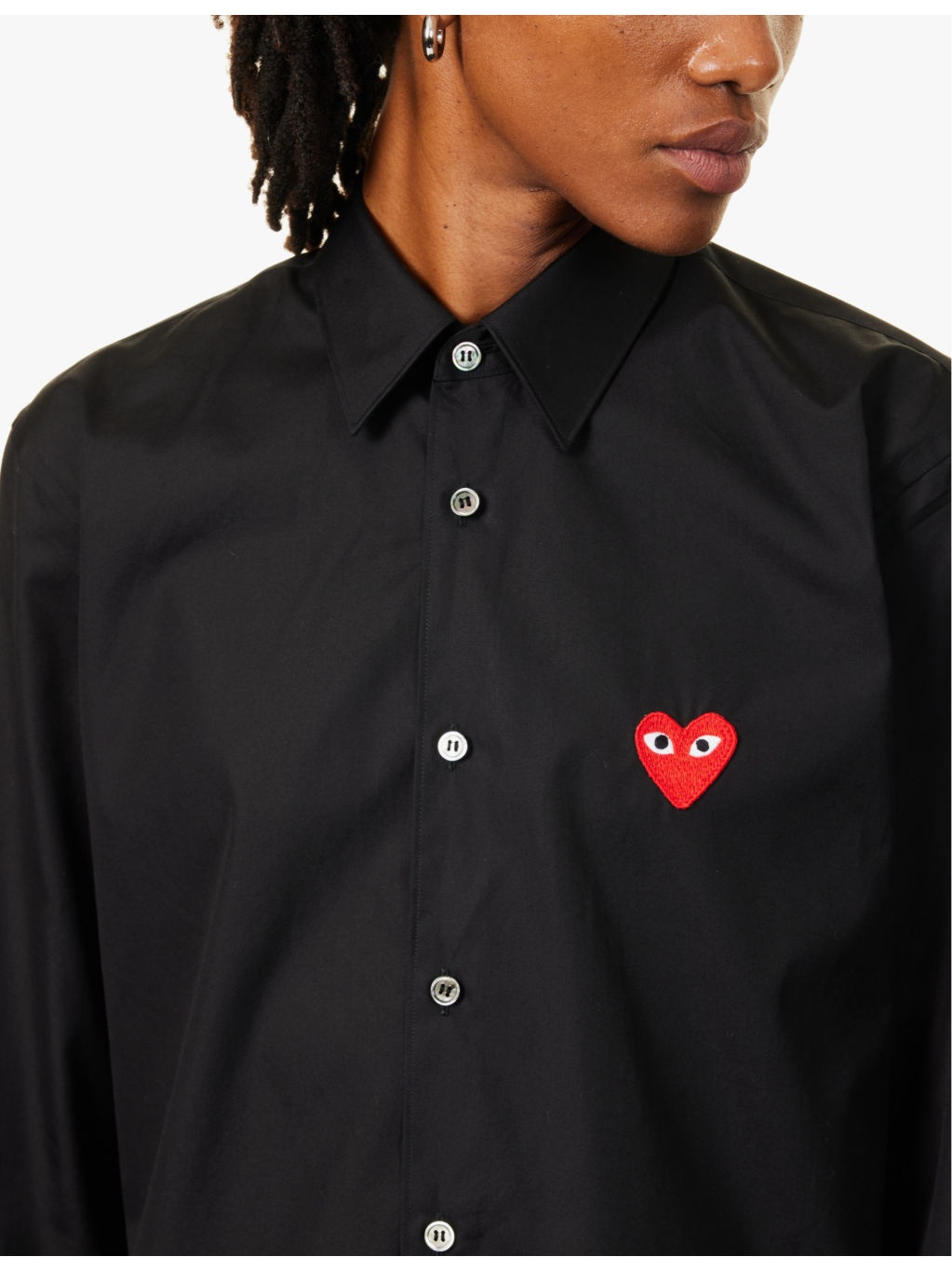 Heart-embroidered long-sleeve cotton shirt - 5