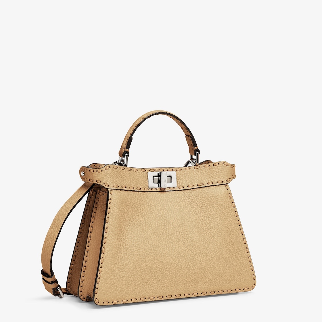 Iconic small Peekaboo ISeeU bag, made of sand-color Cuoio Romano leather, finished by hand with matc - 2