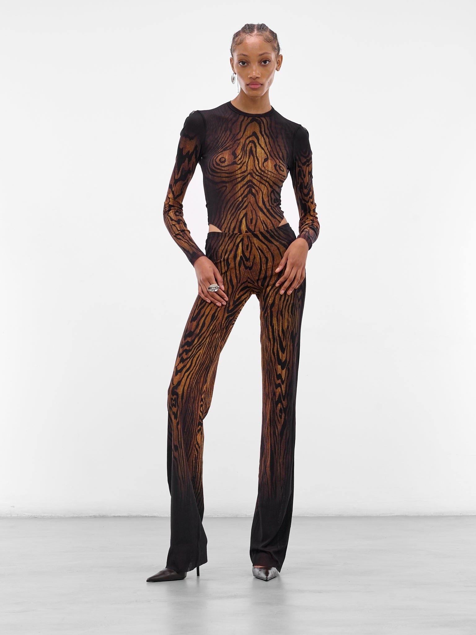 Black Printed Abstract Nylon Bodysuit - 6
