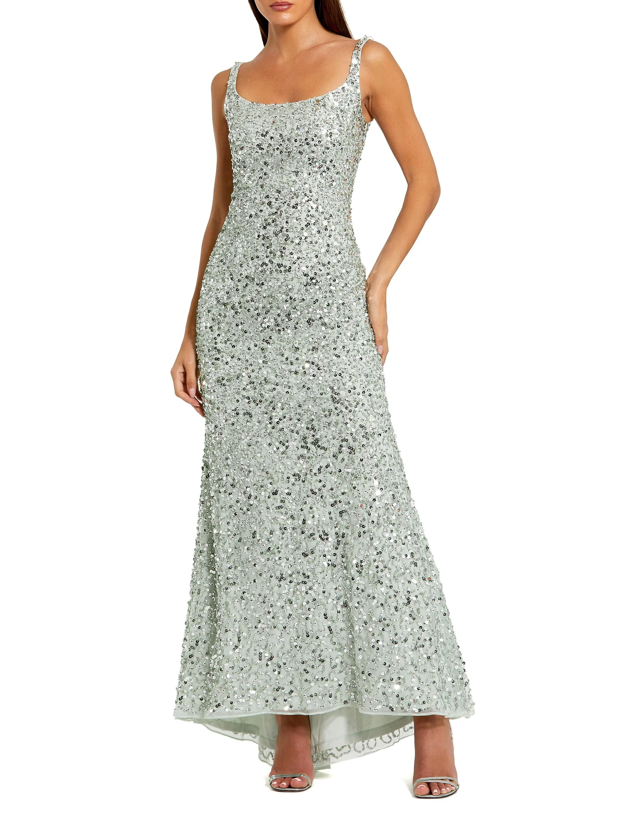 Women's Sleeveless Sequined Slip Gown - Sage - 1