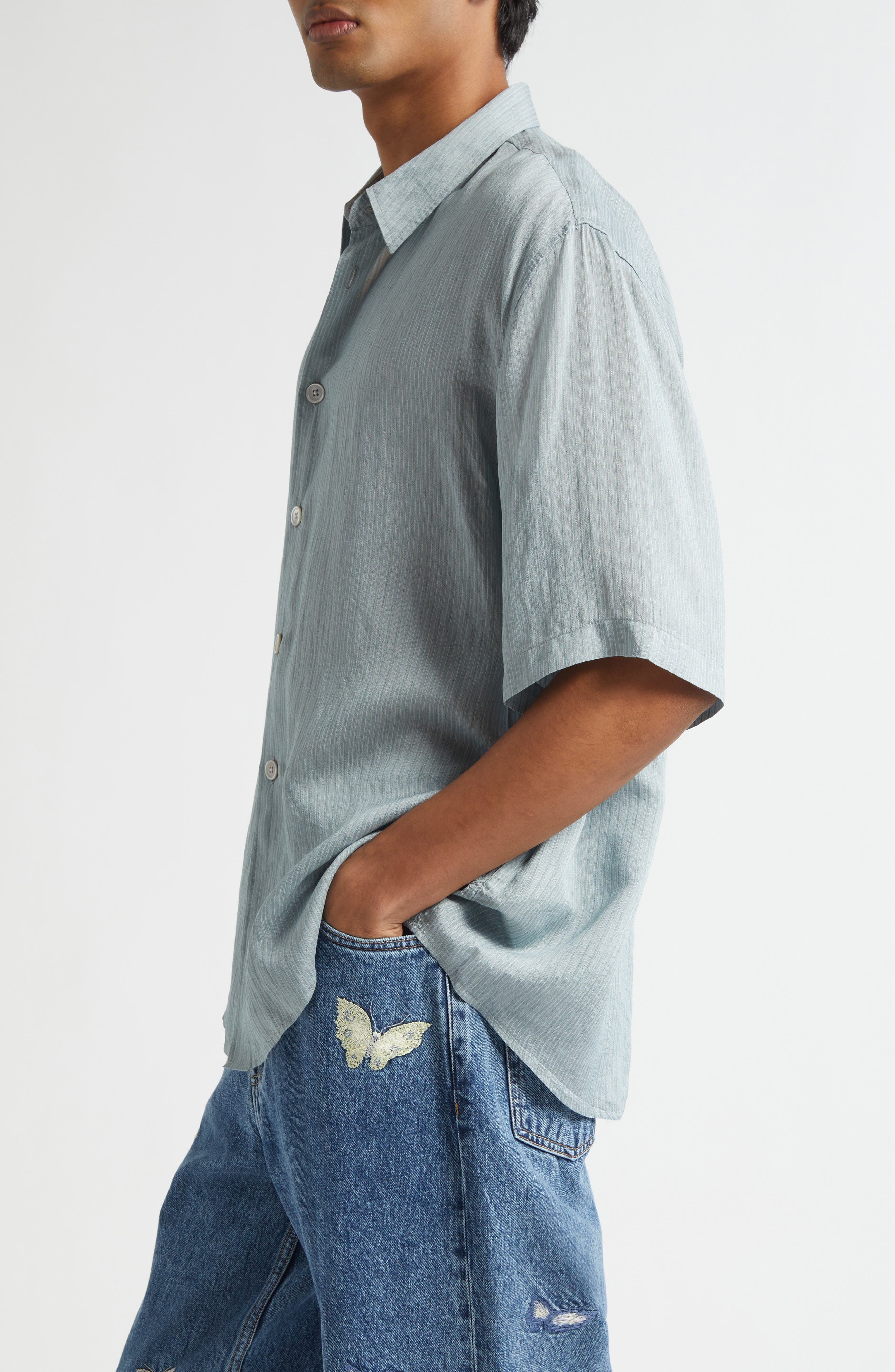 OUR LEGACY Beyond Button-Up Shirt in Geo Stripe Ceremonial Viscose at Nordstrom - 4