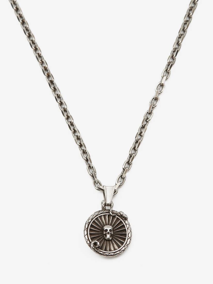 Snake Medallion Coin Necklace in Antique Silver - 2