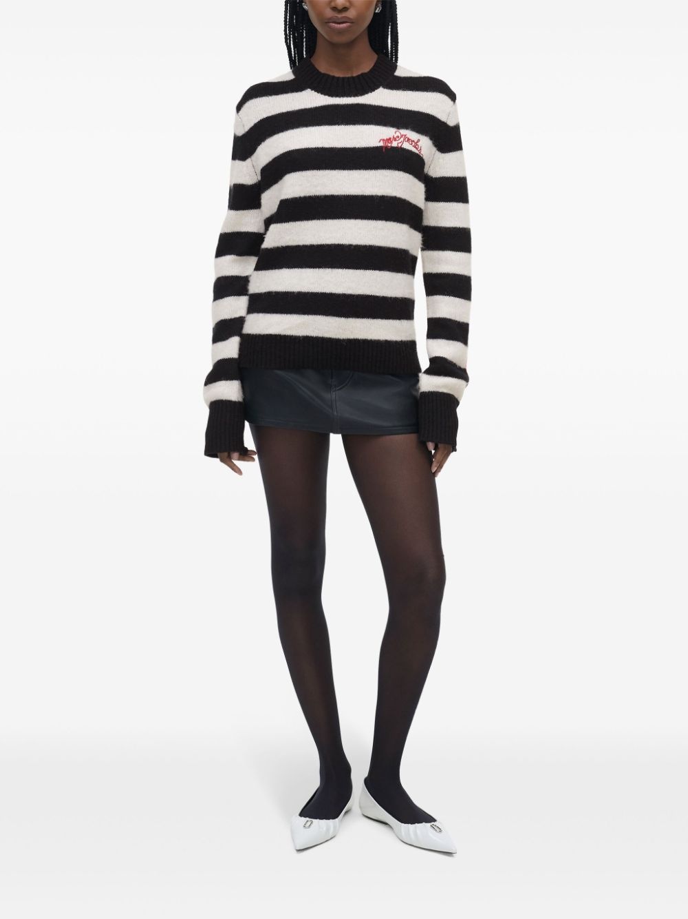 logo-embroidered striped jumper - 3