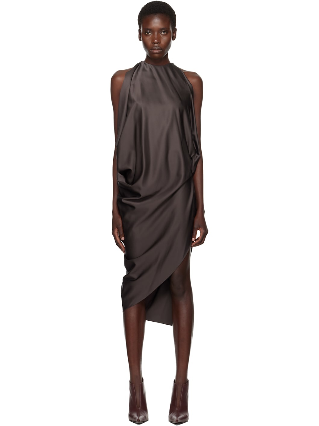 Taupe Open Arm Evening Minidress - 1