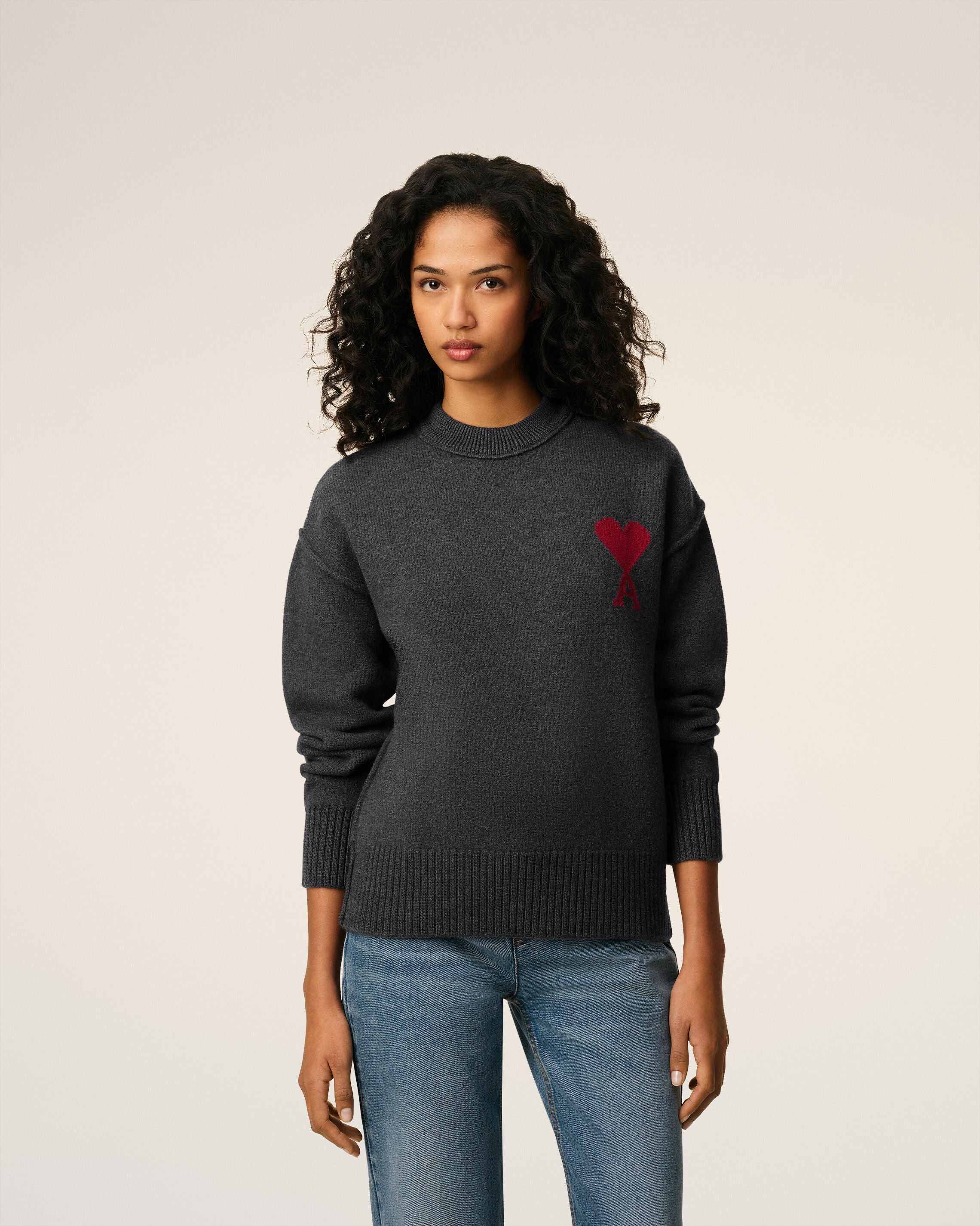 GREY WOOL AMI DE COEUR CREWNECK SWEATER - 3