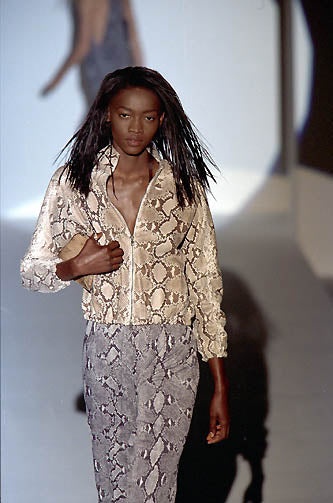 Gucci Spring 2000 Tom Ford Grey Python Print Flared Pants 38 - 8