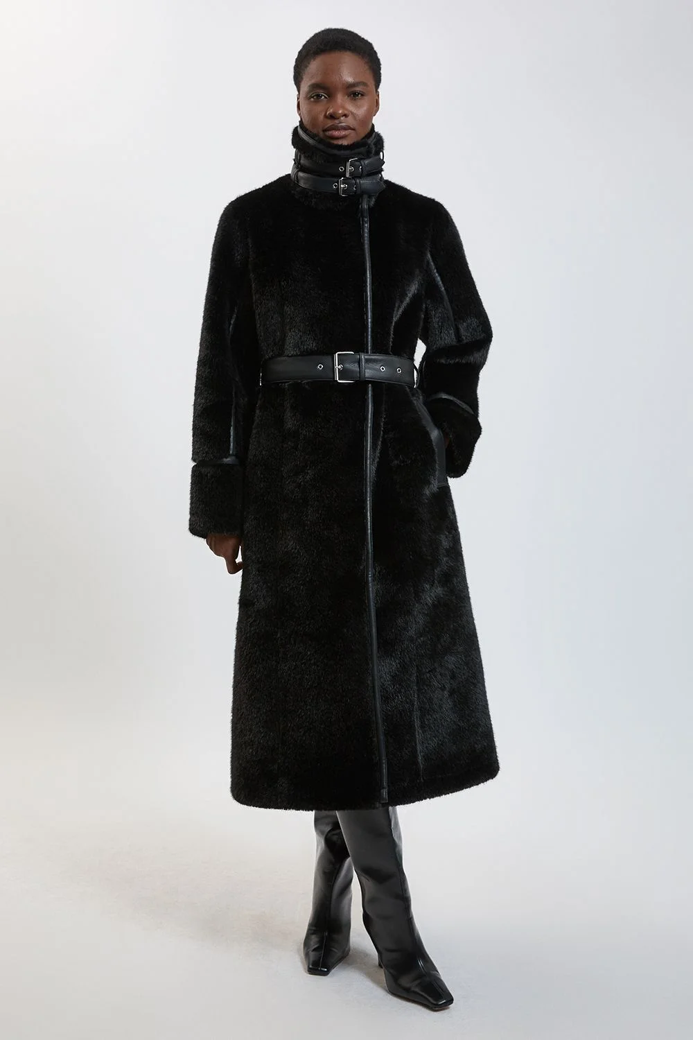 Faux shearling High Neck Aviator Coat - 1