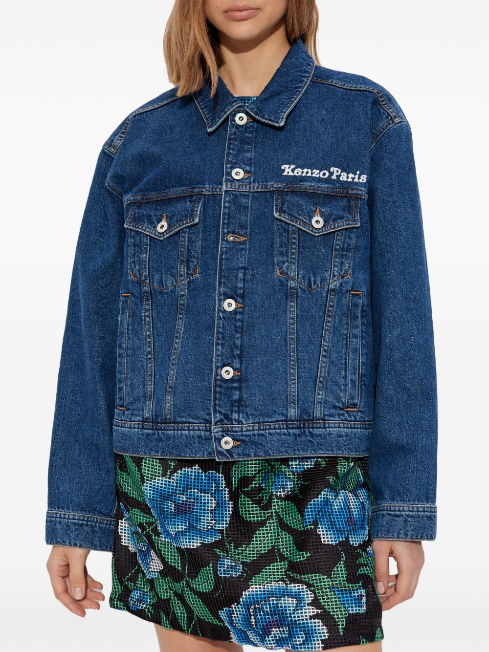 logo-embroidered denim jacket - 3