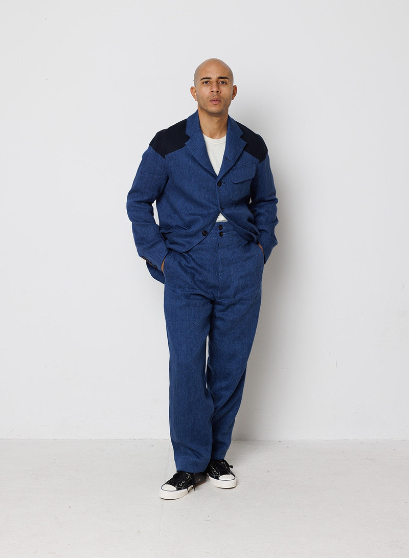 Nigel Cabourn Farm Pant Herringbone Linen In Indigo outlook