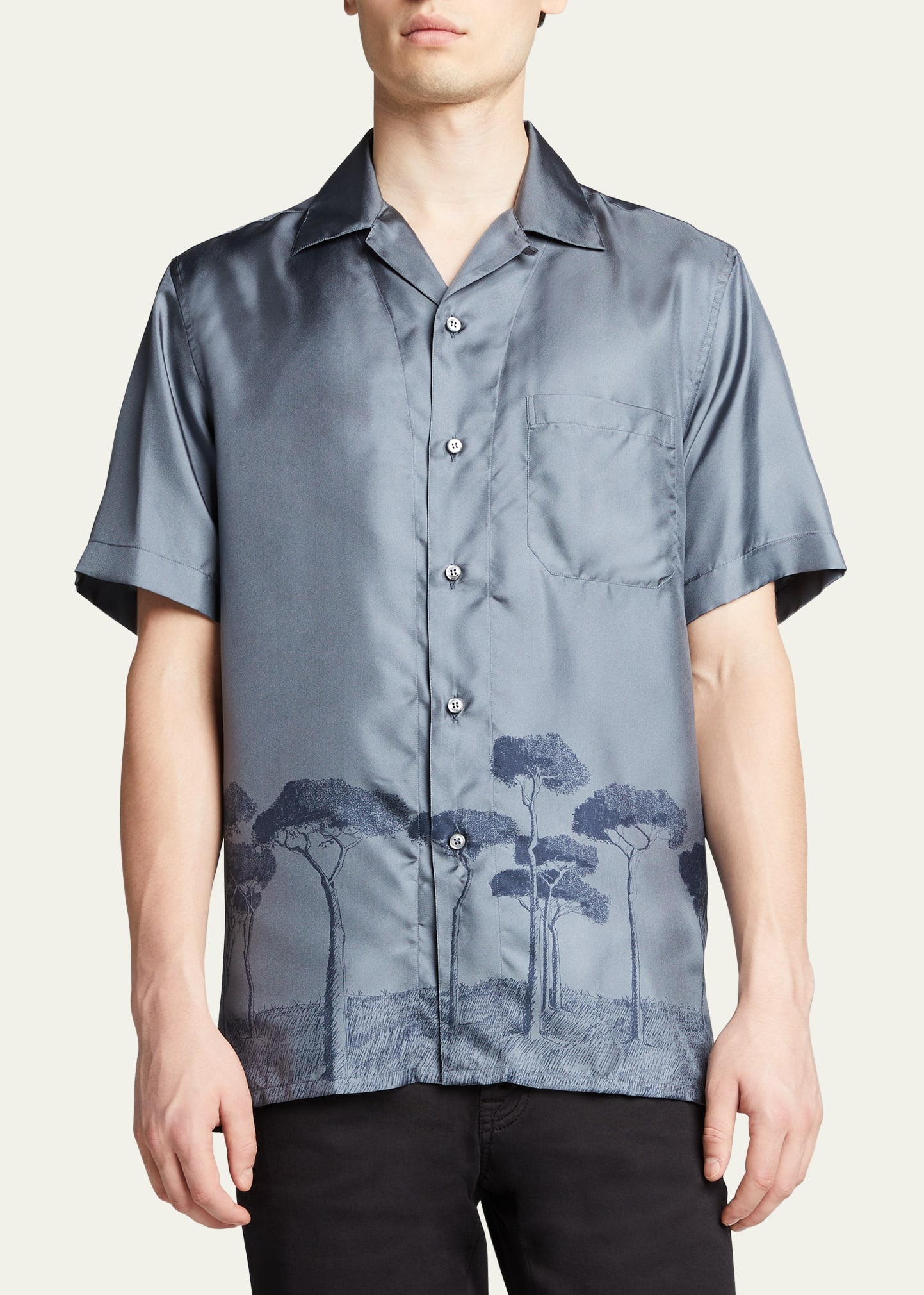 Men's Roman Tree-Print Silk Camp Shirt - 4
