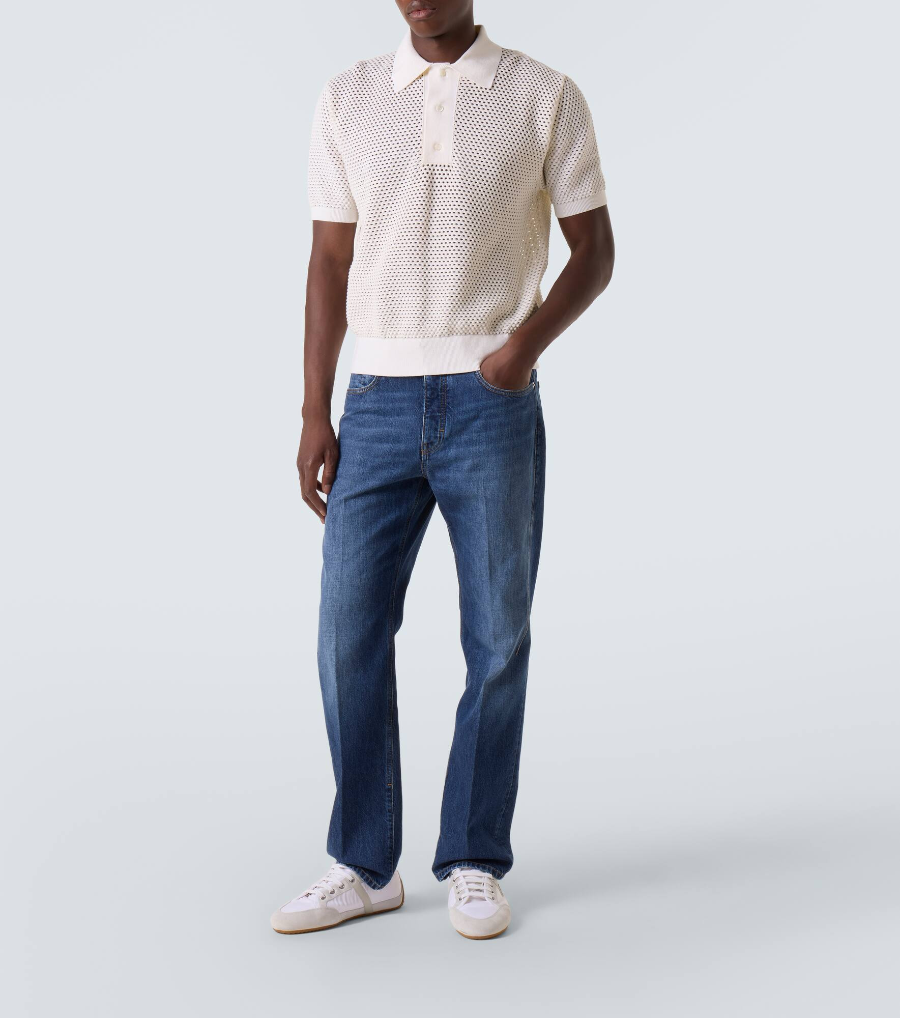 Open-knit cotton-blend polo shirt - 2