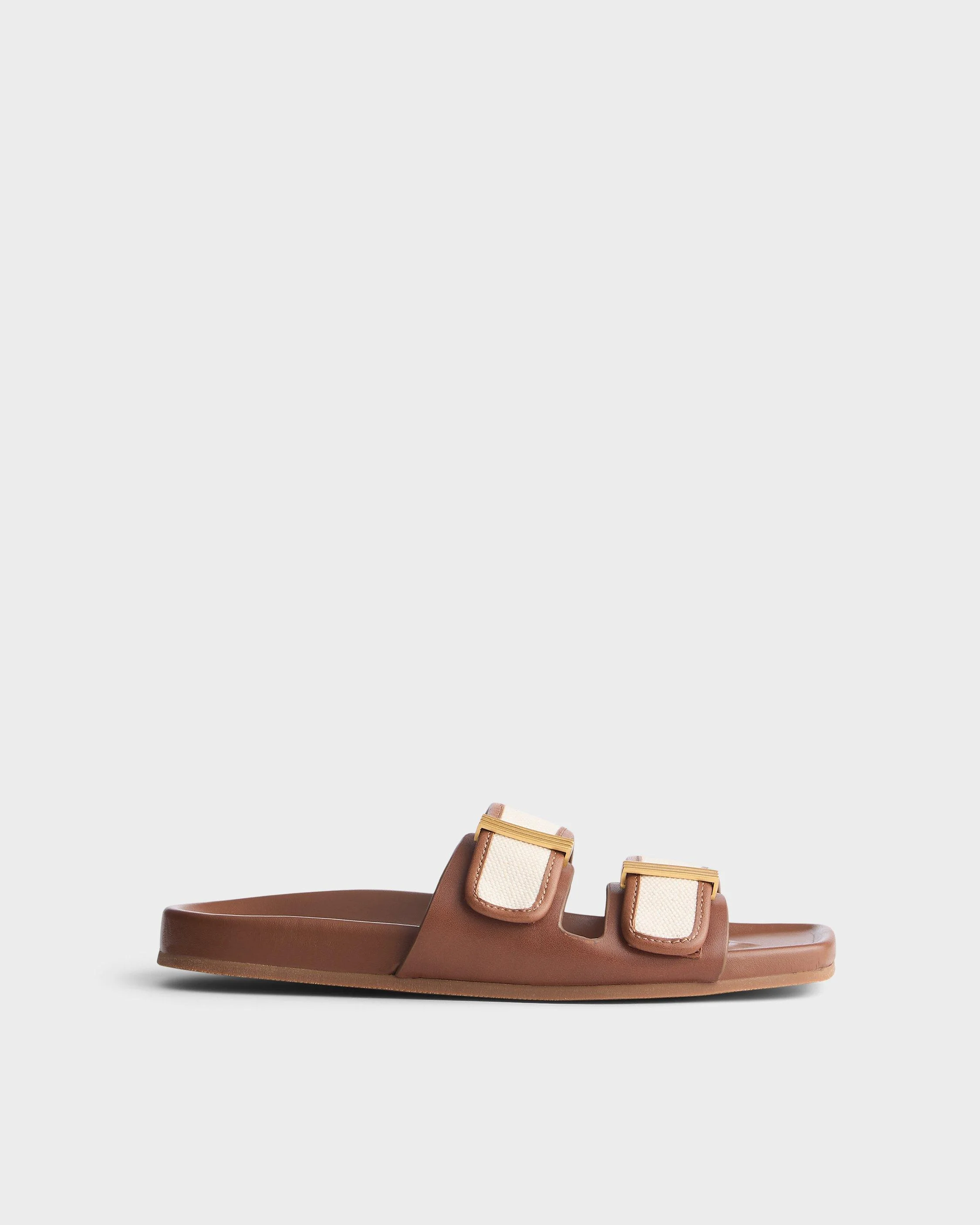 Rue Canvas-Trimmed Leather Slide - 1