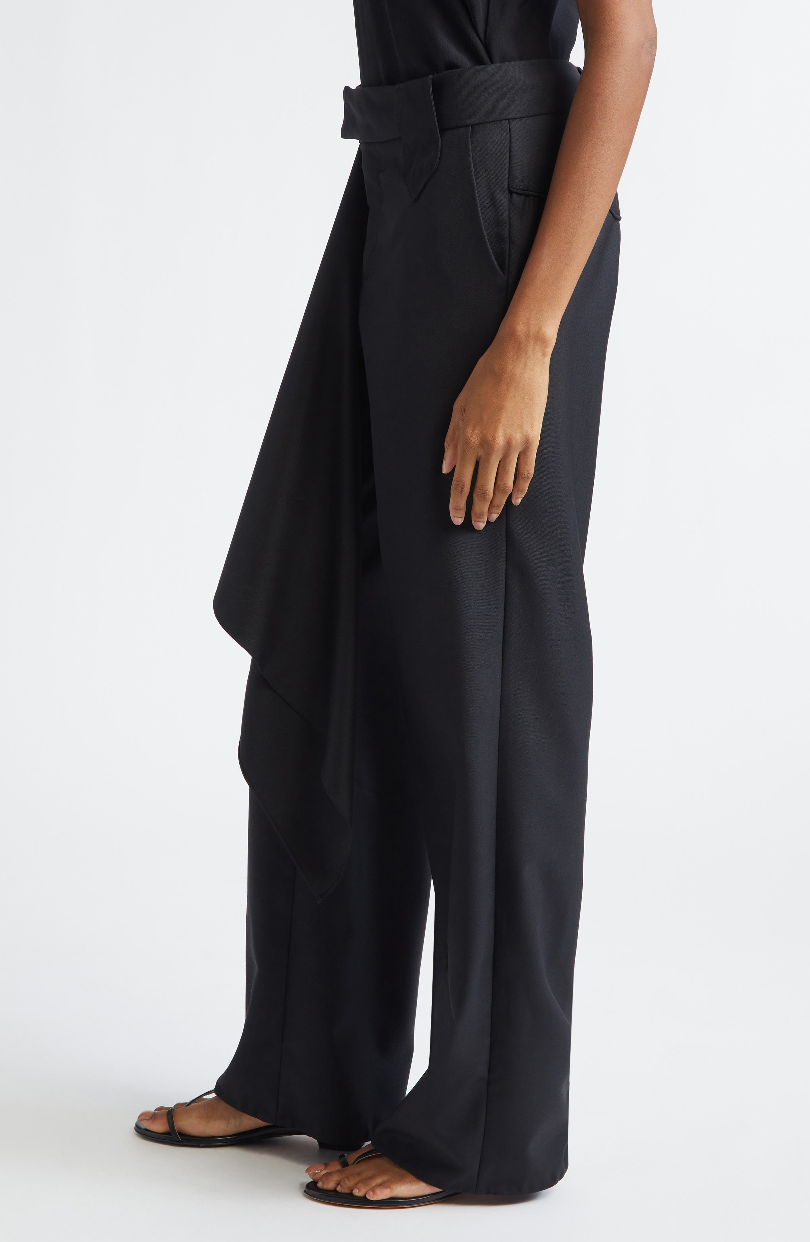 Johanna Ortiz Cascade Ruffle Wool Tea Pants in Black at Nordstrom - 3