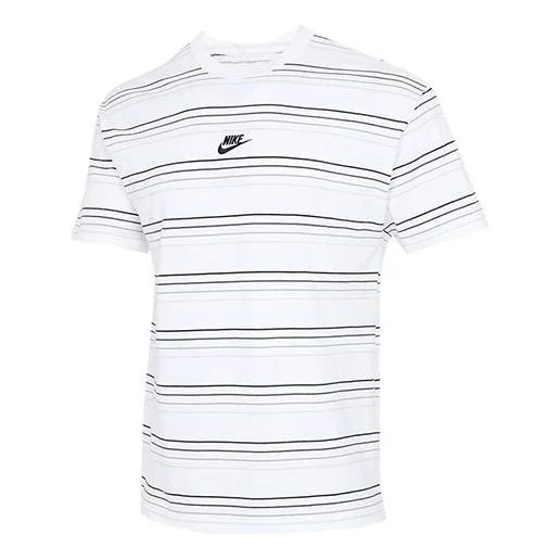 Nike Sportswear Embroidered Logo Stripe Loose Knit Sports Short Sleeve White DB6532-100 - 1