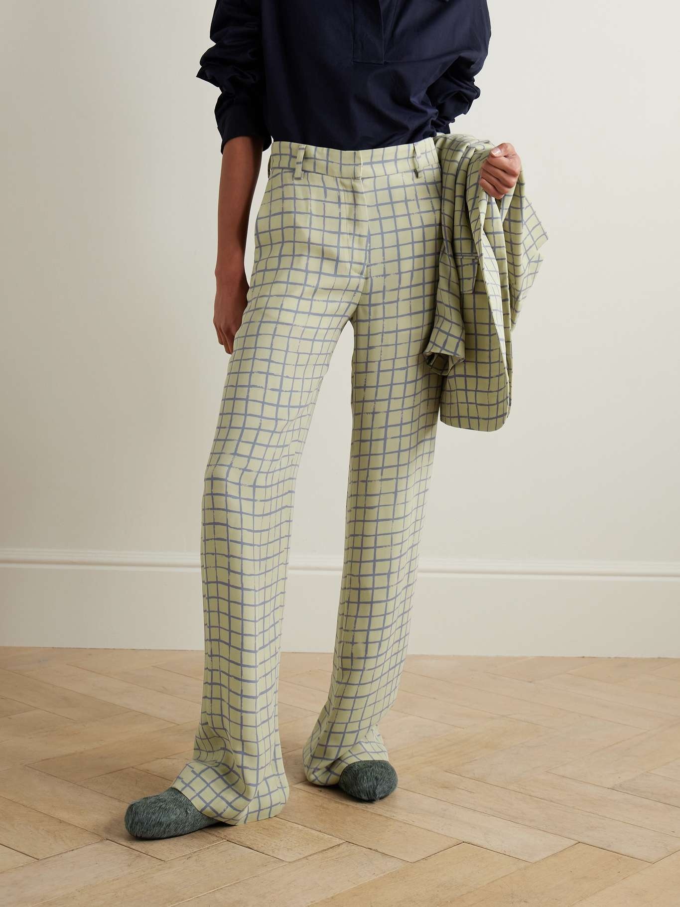 Checked crepe straight-leg pants - 3