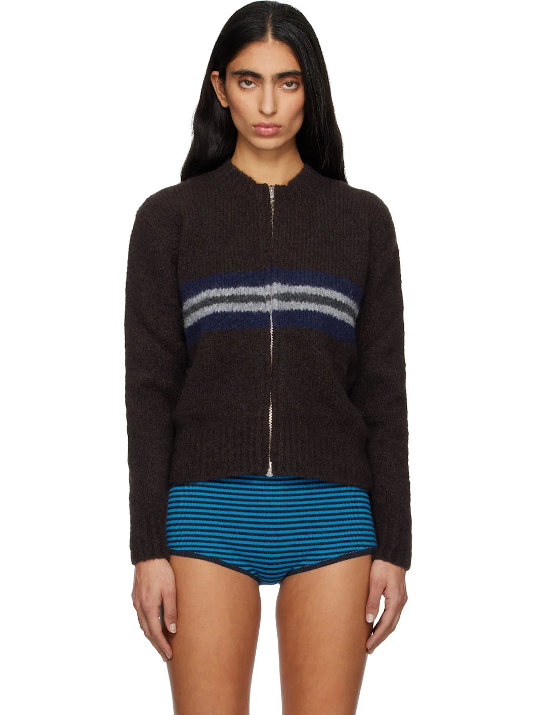 Brown Penalti Zip Sweater - 1