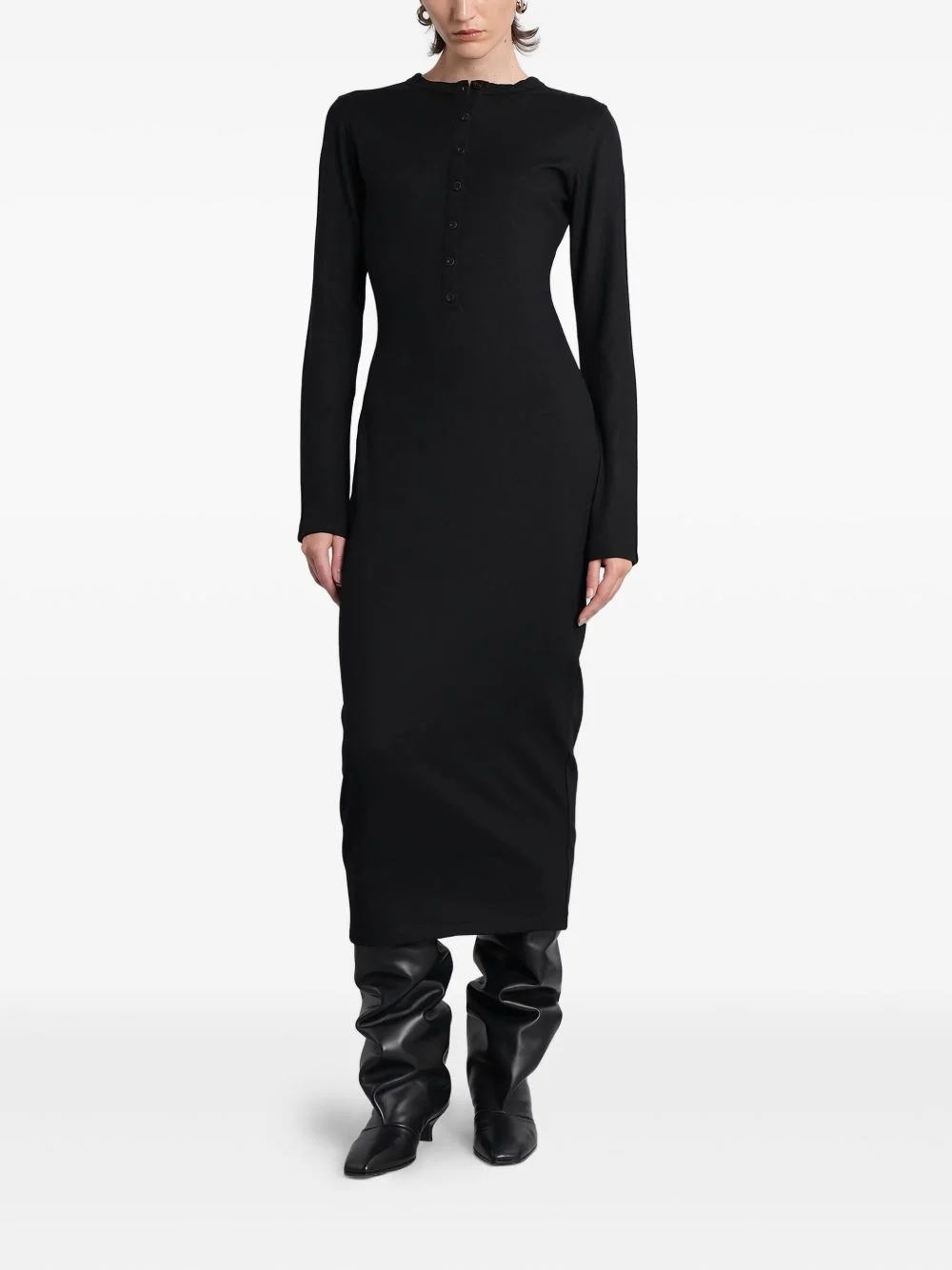 long-sleeve fitted midi dress - 1