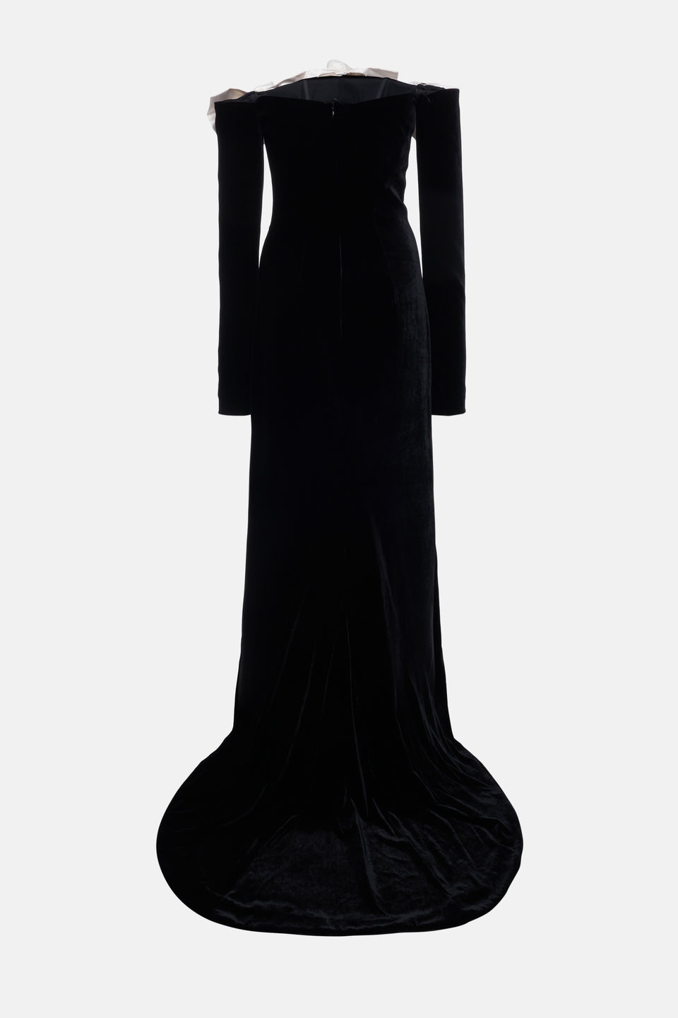 Alessandra Rich VELVET OFF THE SHOULDER GOWN WITH DUCHESSE