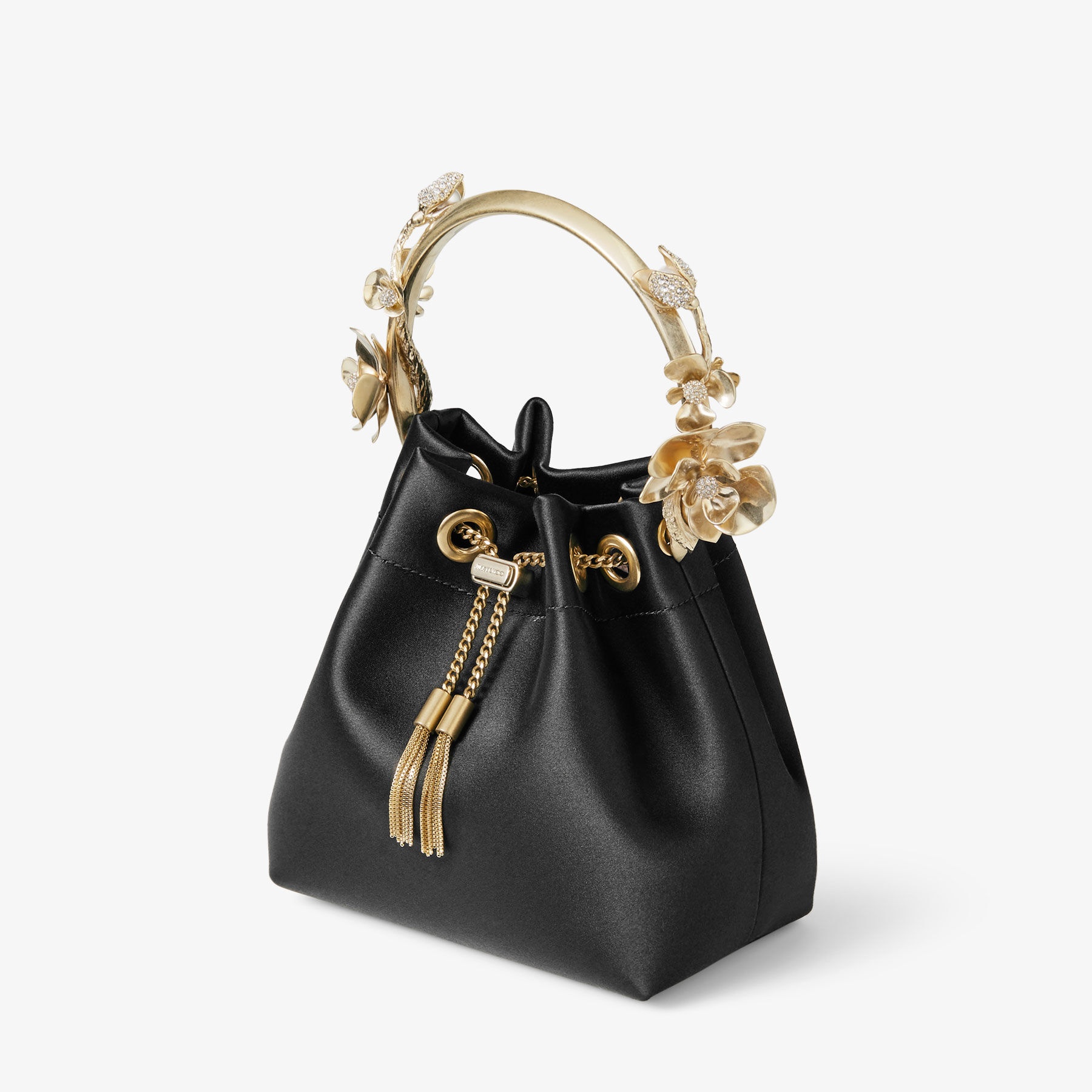 Bon Bon
Black Satin Bucket Bag with Metal Flowers - 2