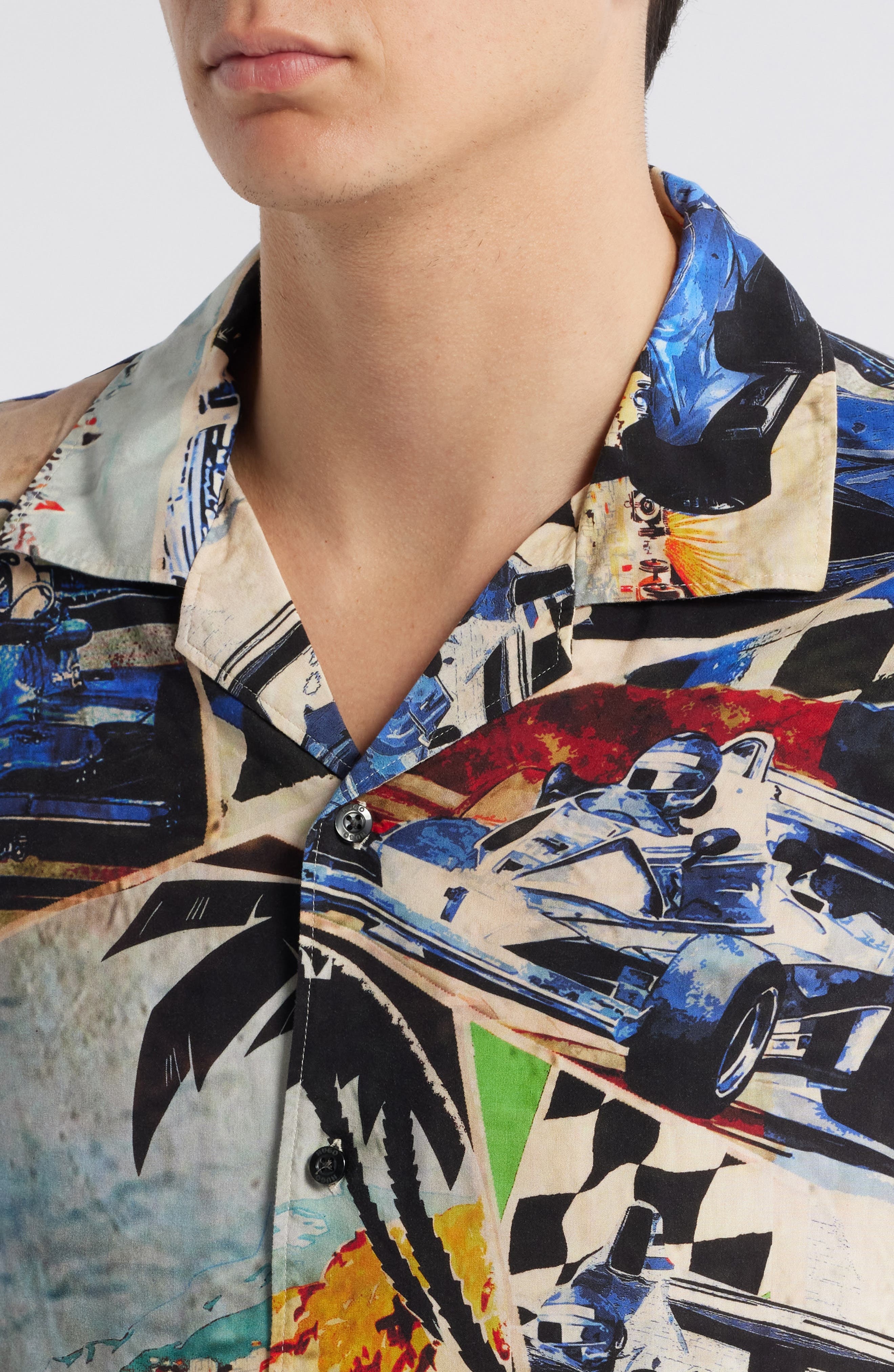 HUGO Espino Race Car Print Camp Shirt in Open Blue at Nordstrom - 2