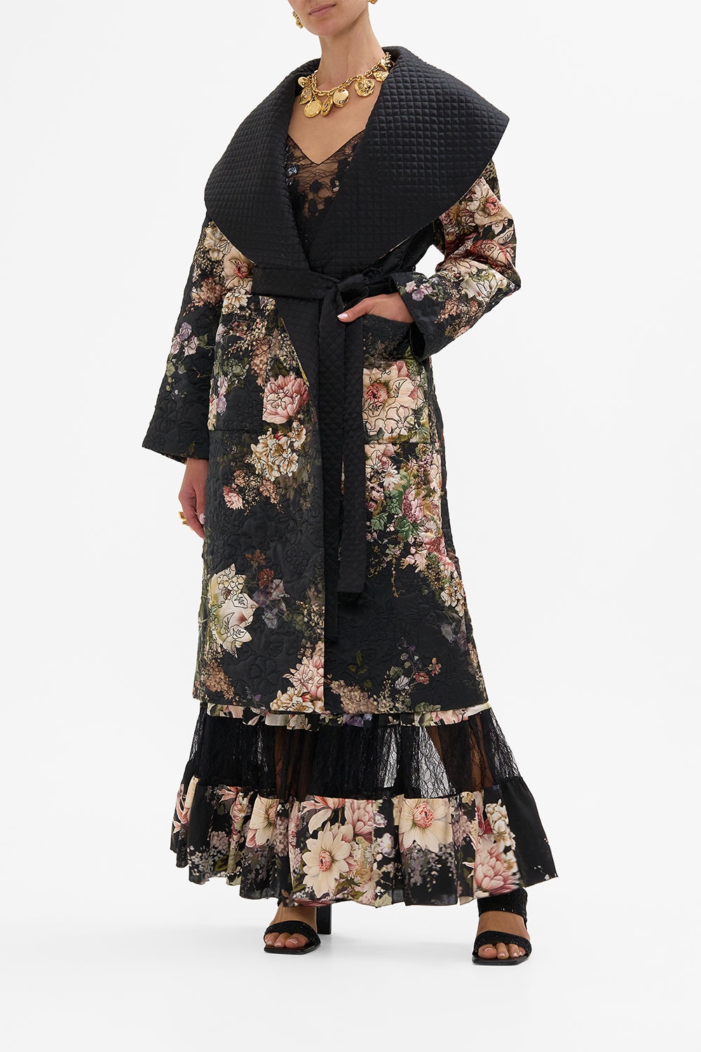 QUILTED LONG WRAP COAT - 2