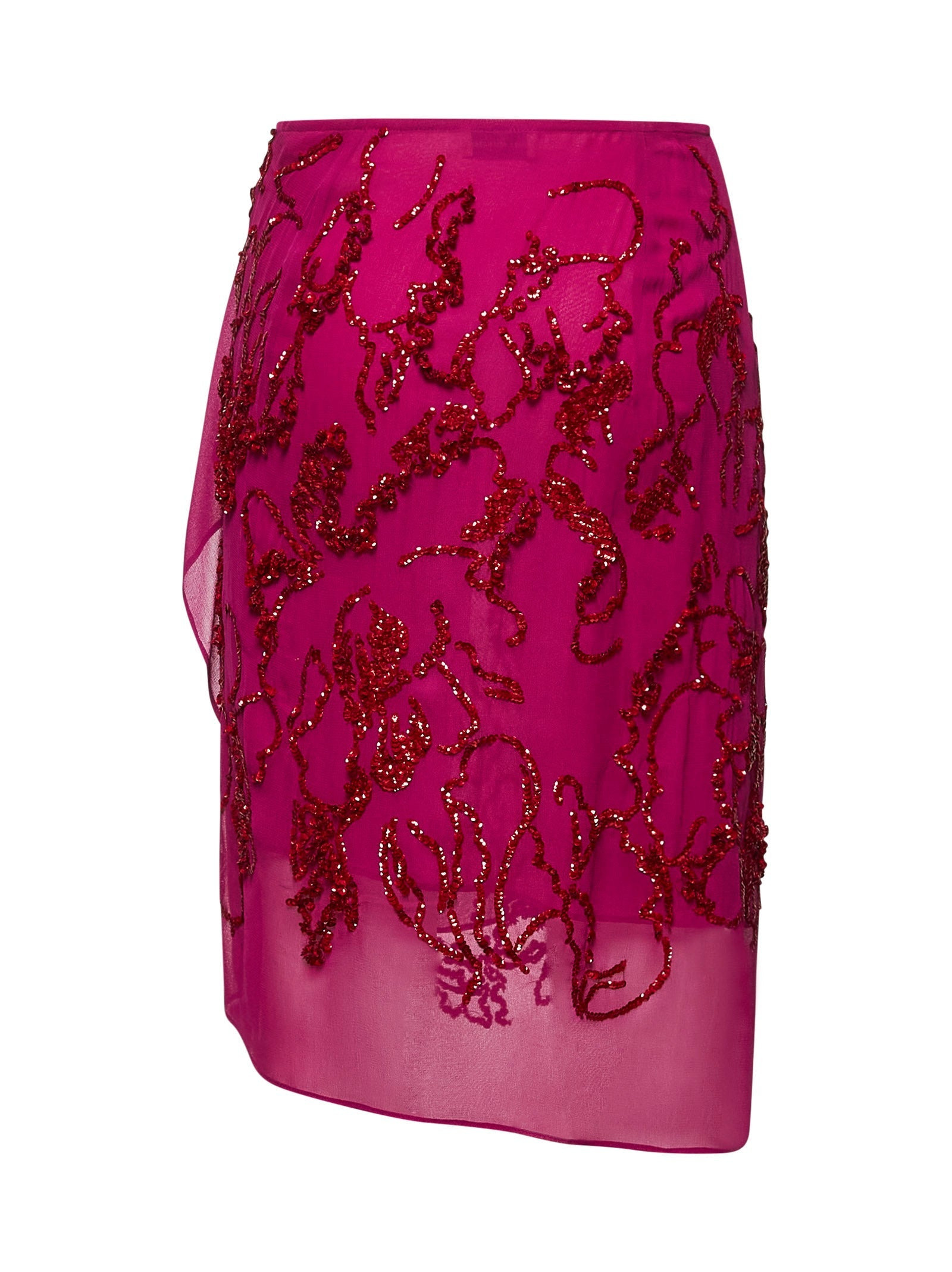 Dries Van Noten Women Fuchsia Georgette Embroidere Skirt - 2