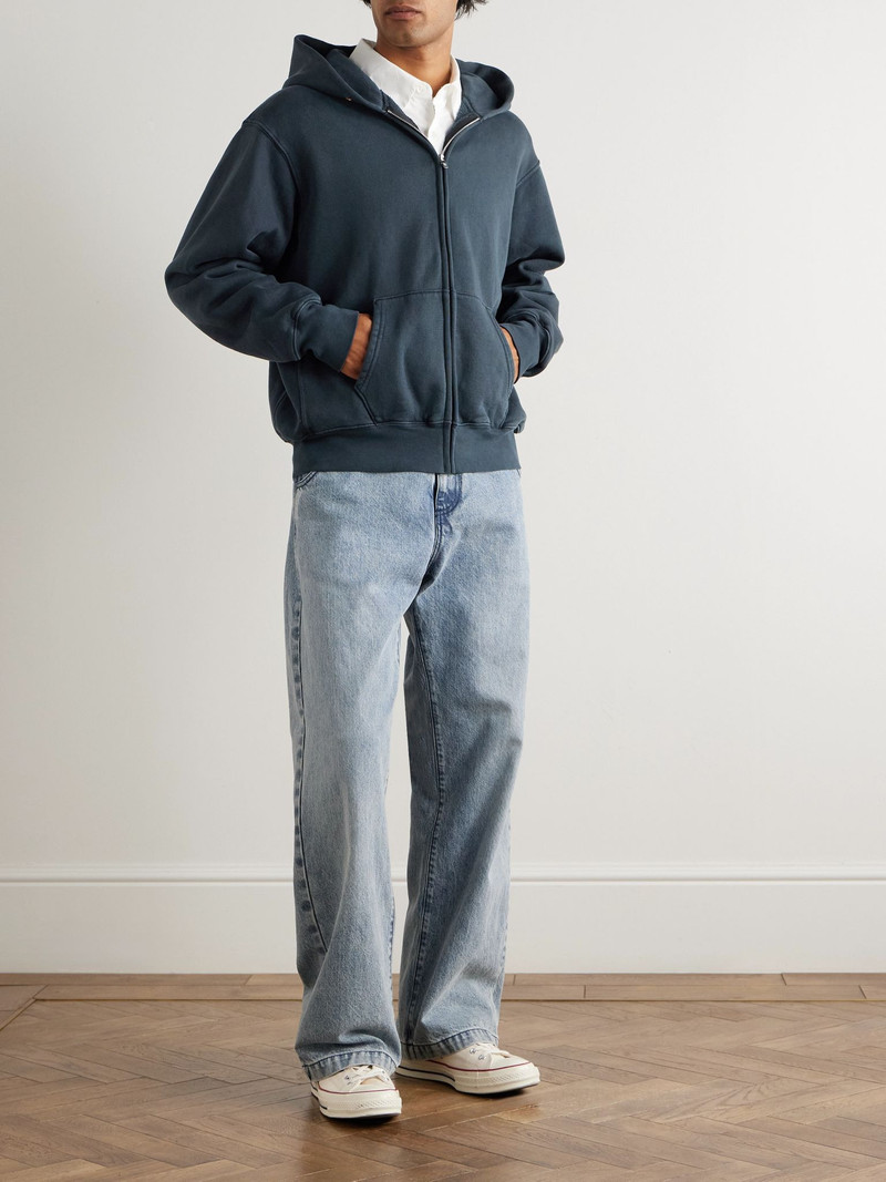LES TIEN Garment-Dyed Fleece-Back Cotton-Jersey Zip-Up Hoodie Black outlook