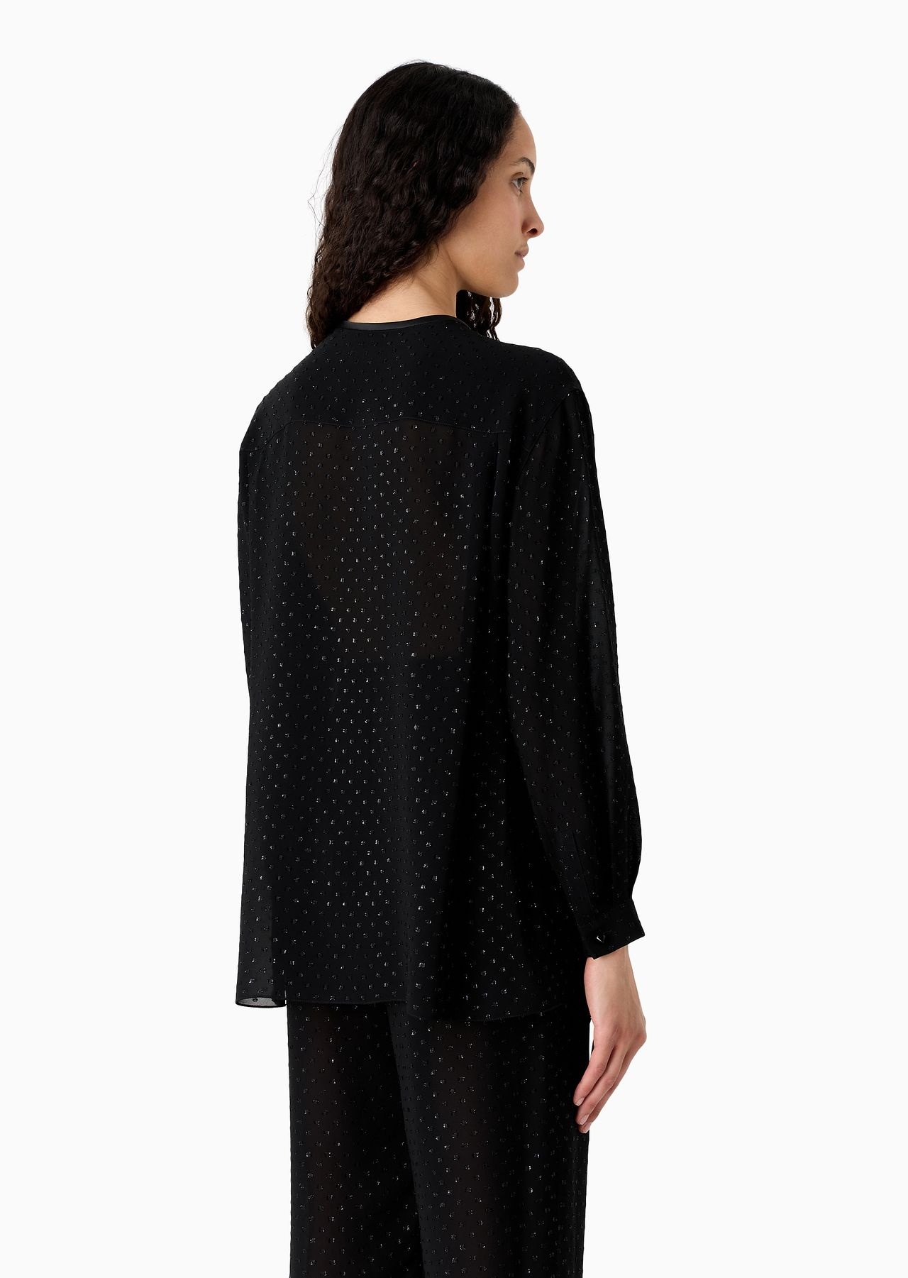 ASV Henley blouse in viscose fil coupé with all-over lurex polka dots - 3