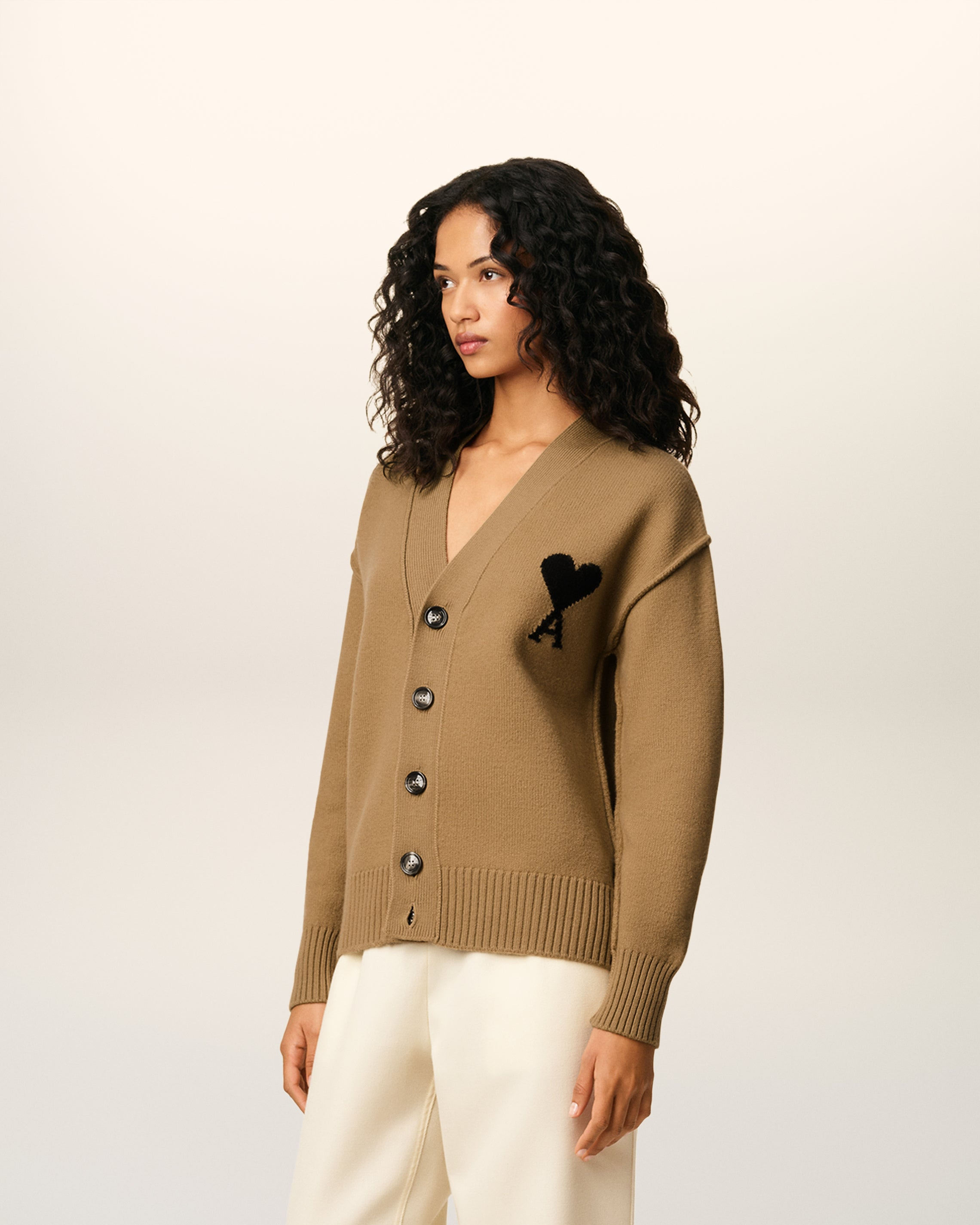 BROWN WOOL AMI DE COEUR CARDIGAN - 2