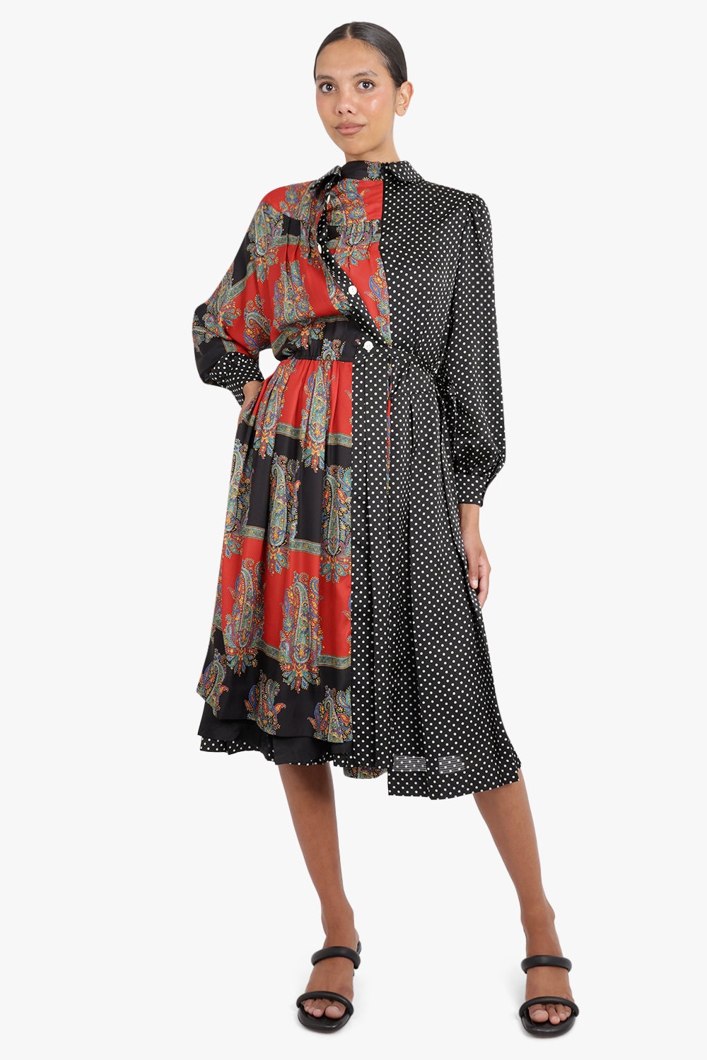 CONTRAST POLKADOT DRESS | RED/BLACK - 4