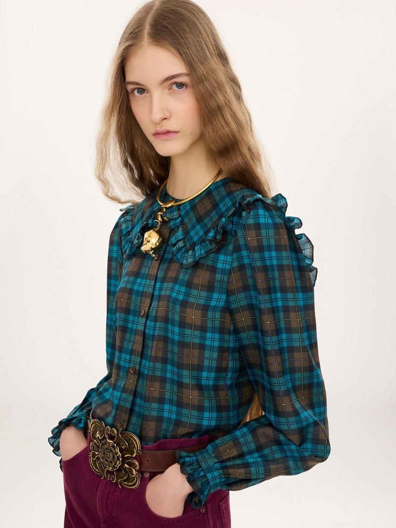 RUFFLED LAVALLIÈRE BLOUSE IN CHECK SILK HABOTAI 3