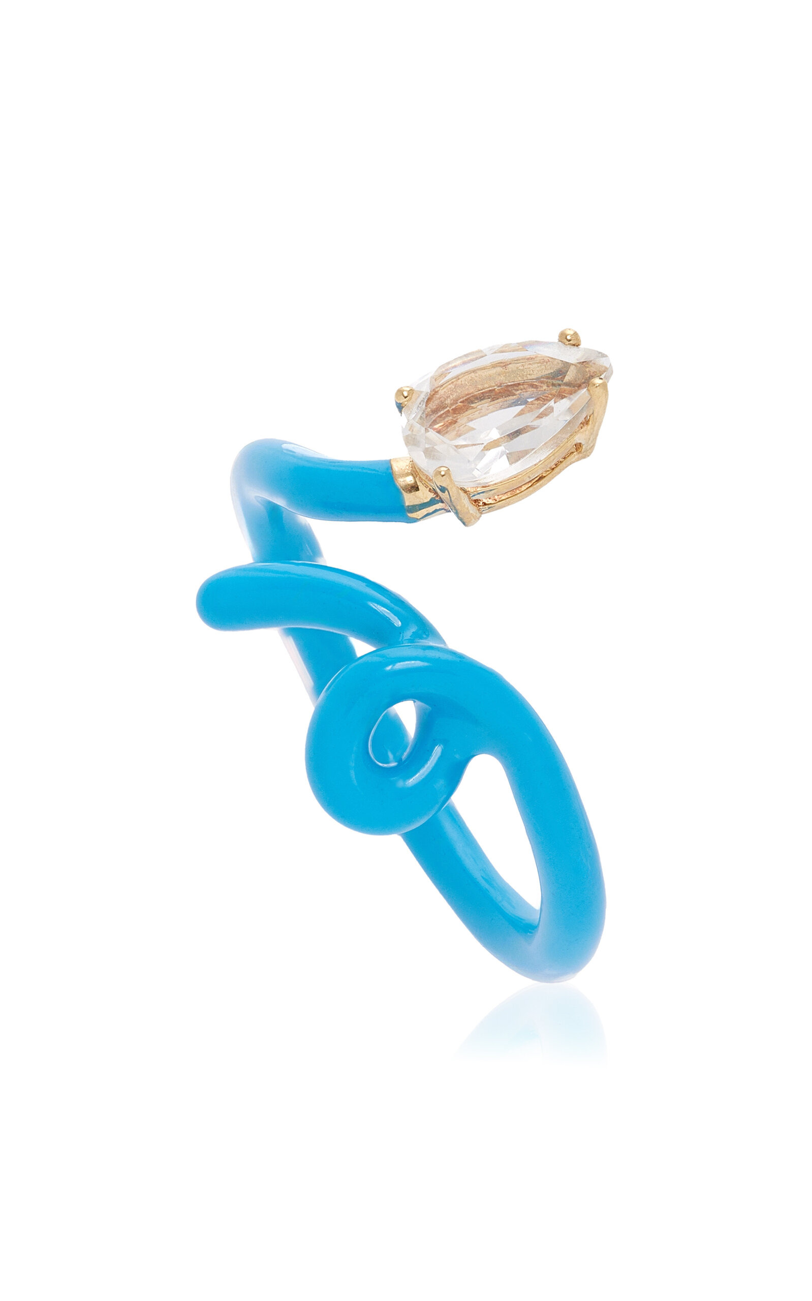 Baby Vine Enameled 9K Yellow Gold, Silver Crystal Ring blue - 3