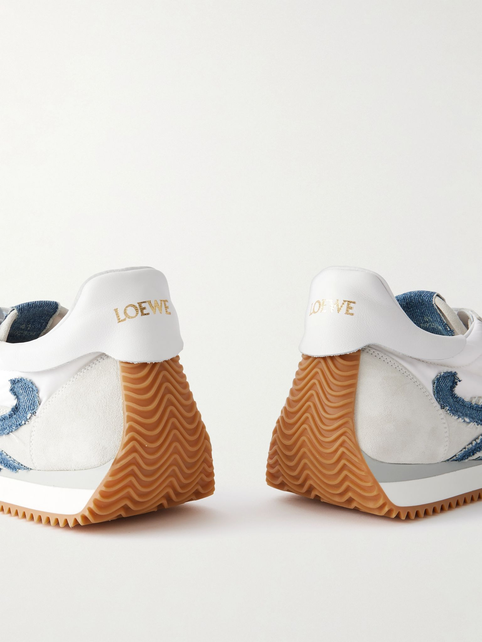 Flow Runner denim-trimmed shell and suede sneakers White - 4