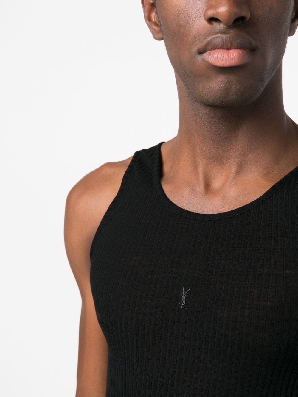 logo-embroidered ribbed tank top - 5