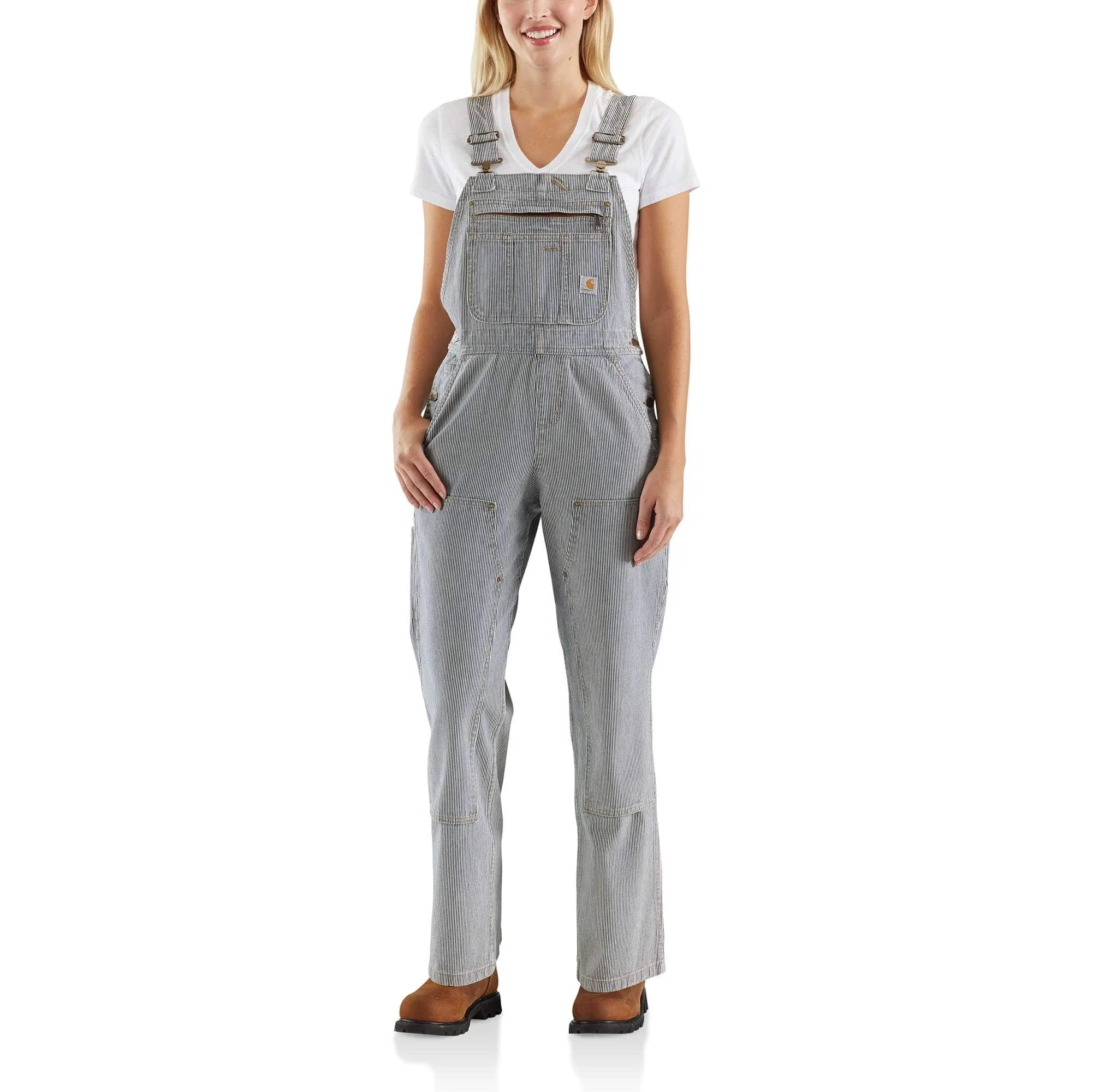 Women's Railroad Stripe Denim Bib Overall - 1